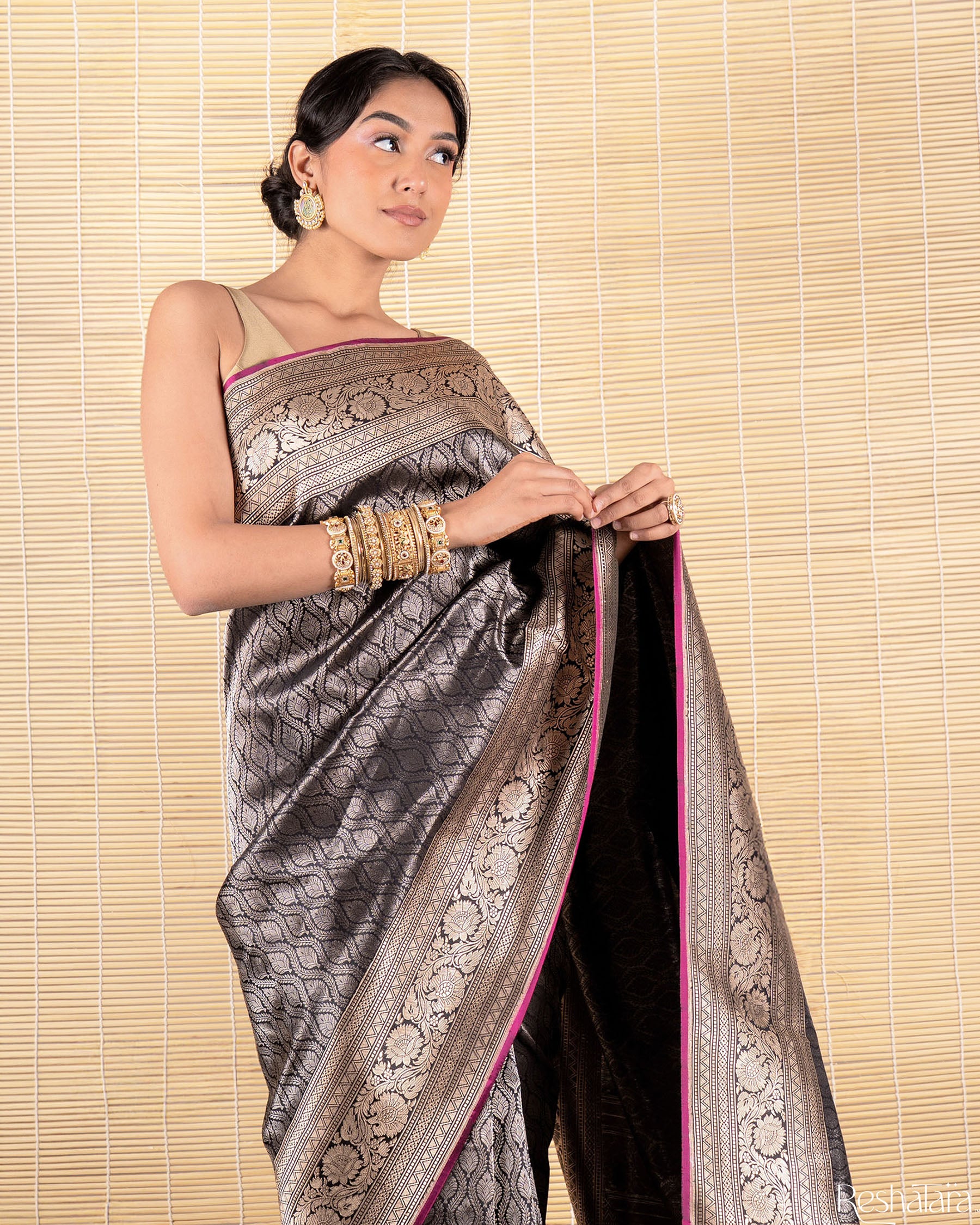 Black Pure Katan Silk Banarasi Handloom Saree