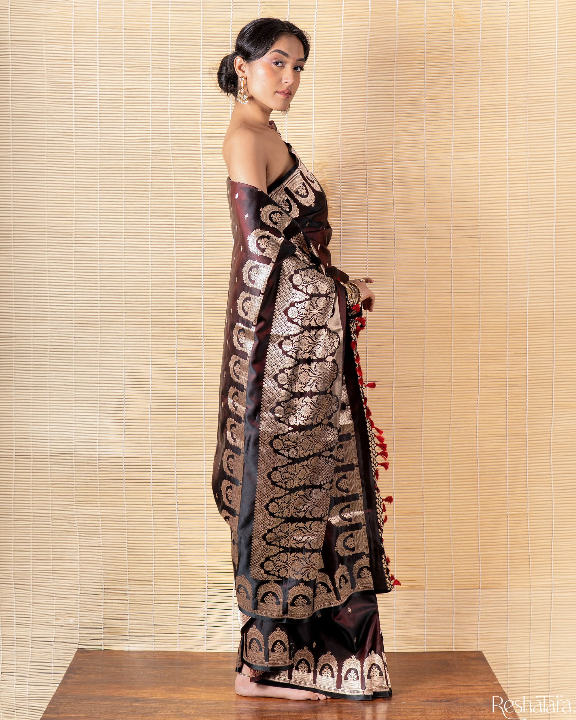 Chocolate Brown Kadhua Mulberry Silk Banarasi  Handloom Saree