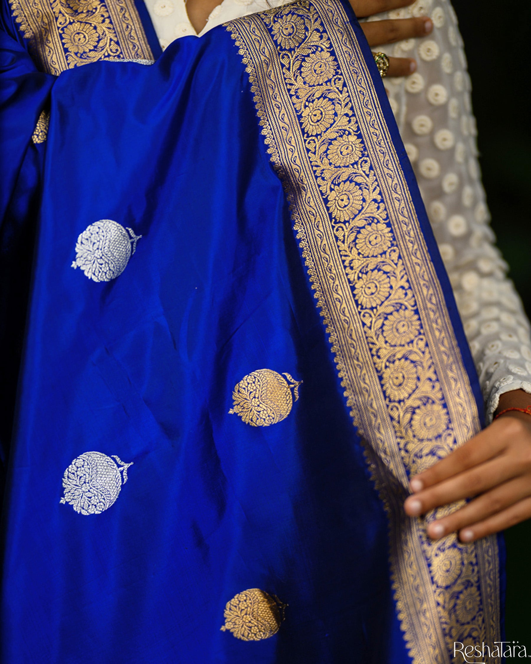 Royal Blue Pure Katan Silk Banaarsi Handloom Kadhua Dupatta