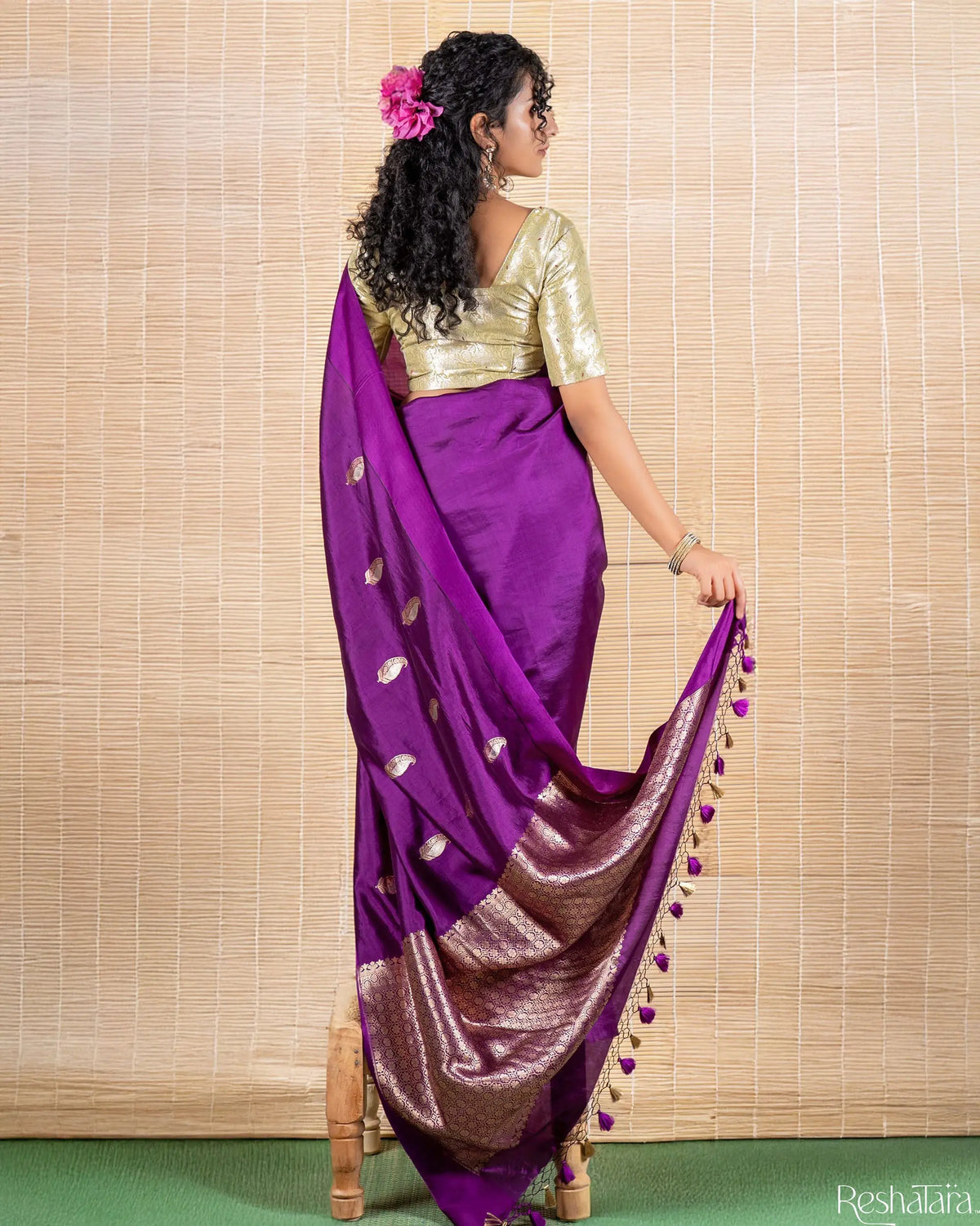 Purple Sona Rupa Kadhua Pure Mulberry Silk Banarasi Handloom Saree