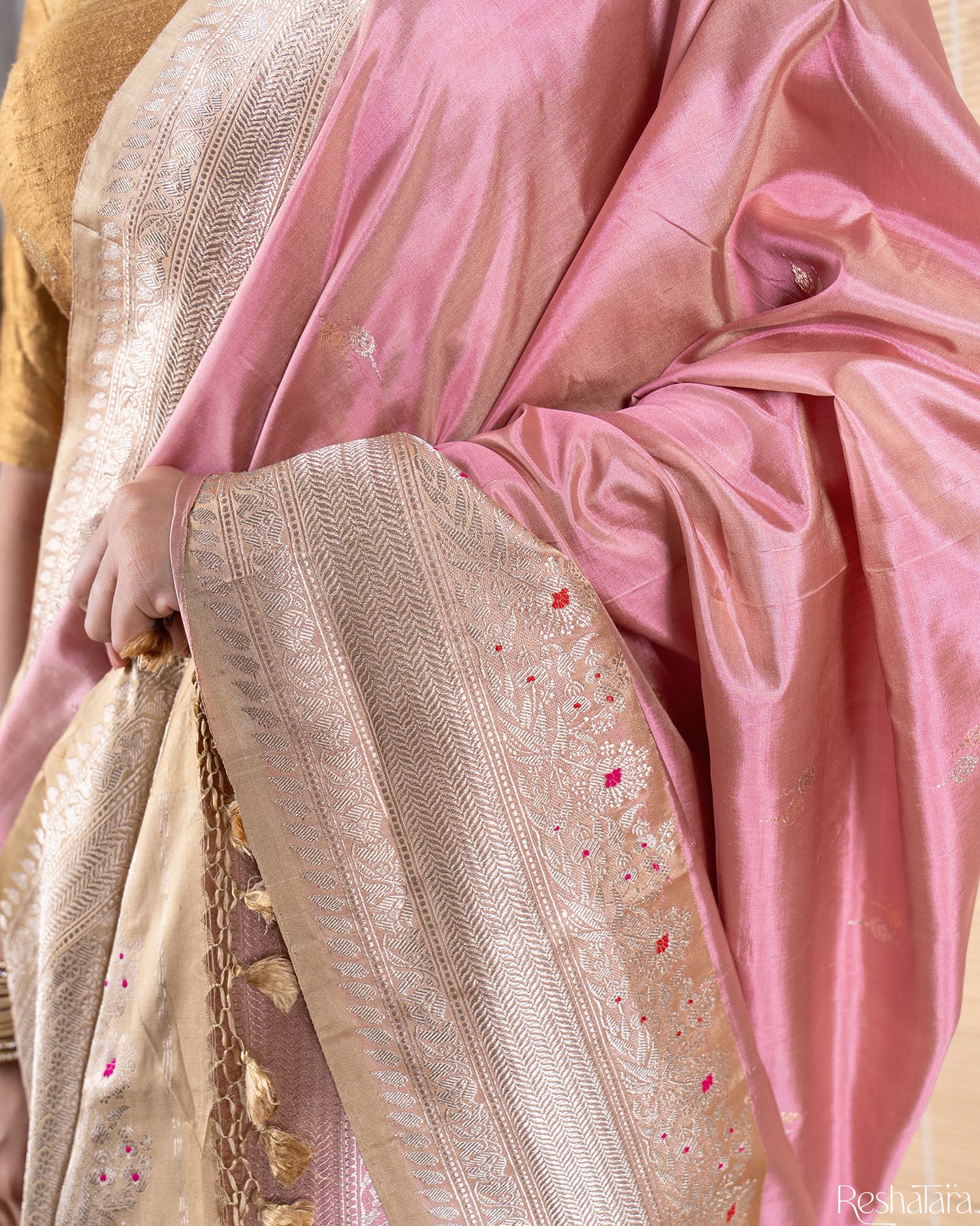 Blush Pink & Copper Meenadar Kadhua Pure Katan Silk Banarasi Handloom Saree