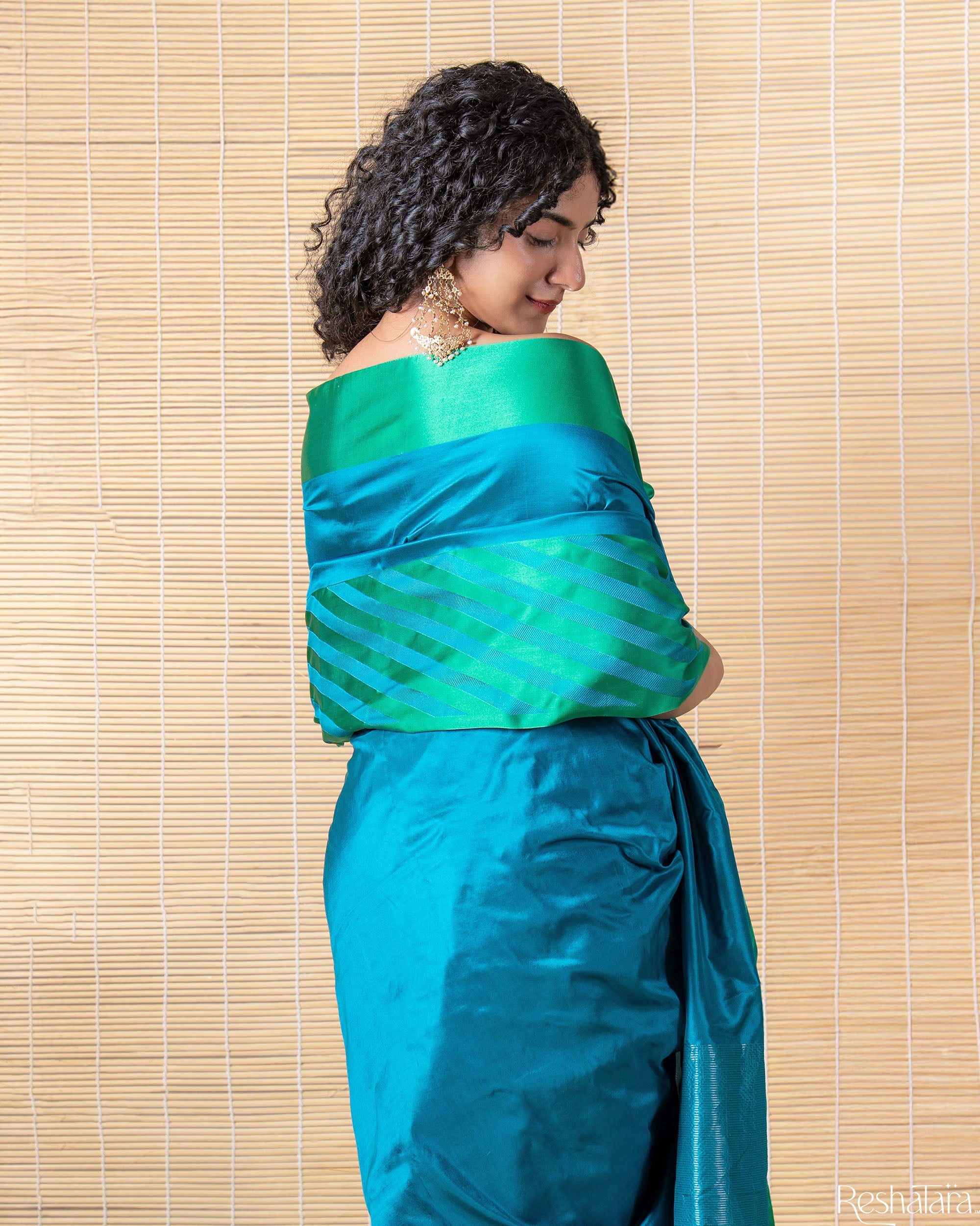 Ocean Blue Pure Mulberry Silk Banarasi Handloom Saree