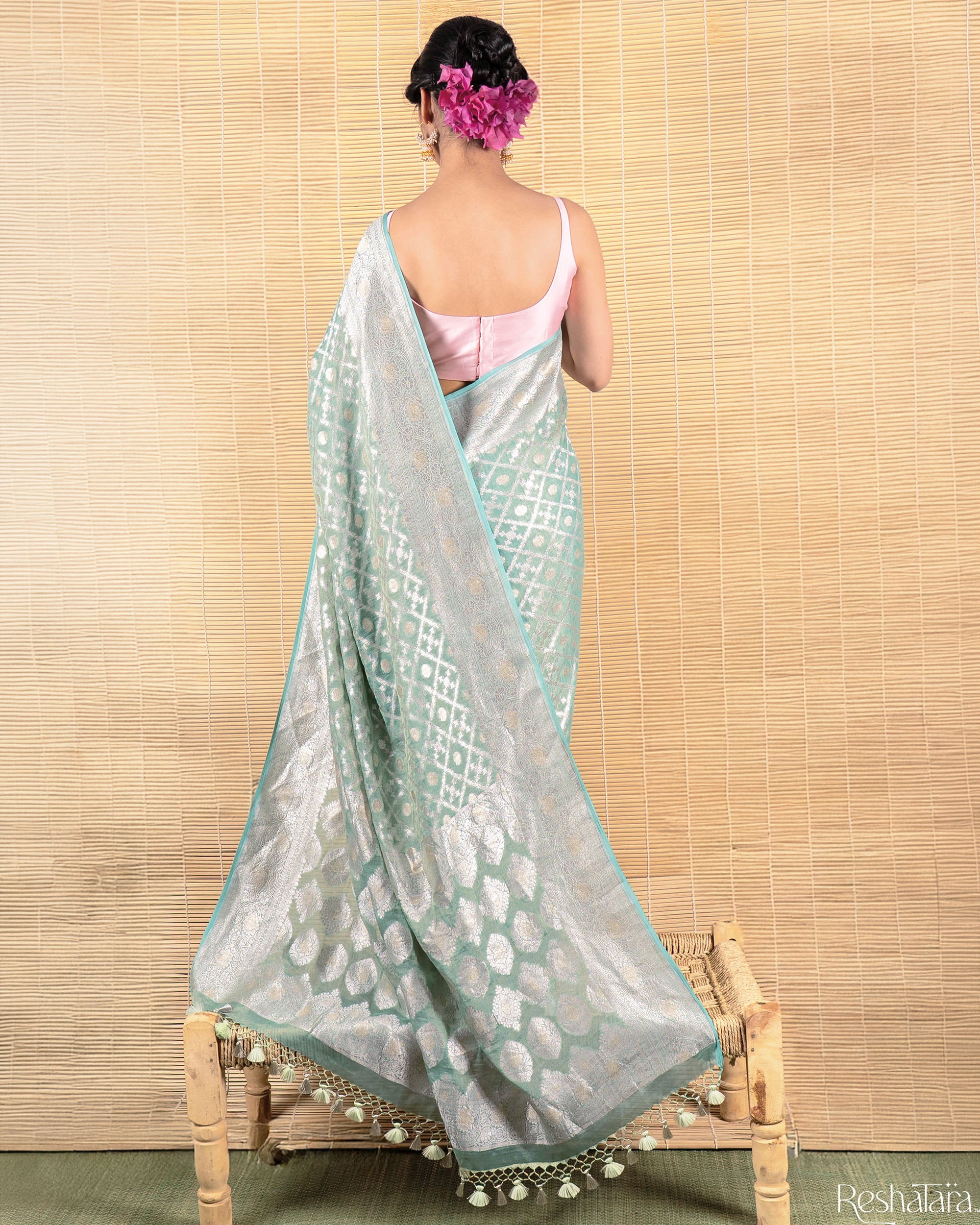 Green Pure  Khaddi Georgette Banarasi Handloom Saree