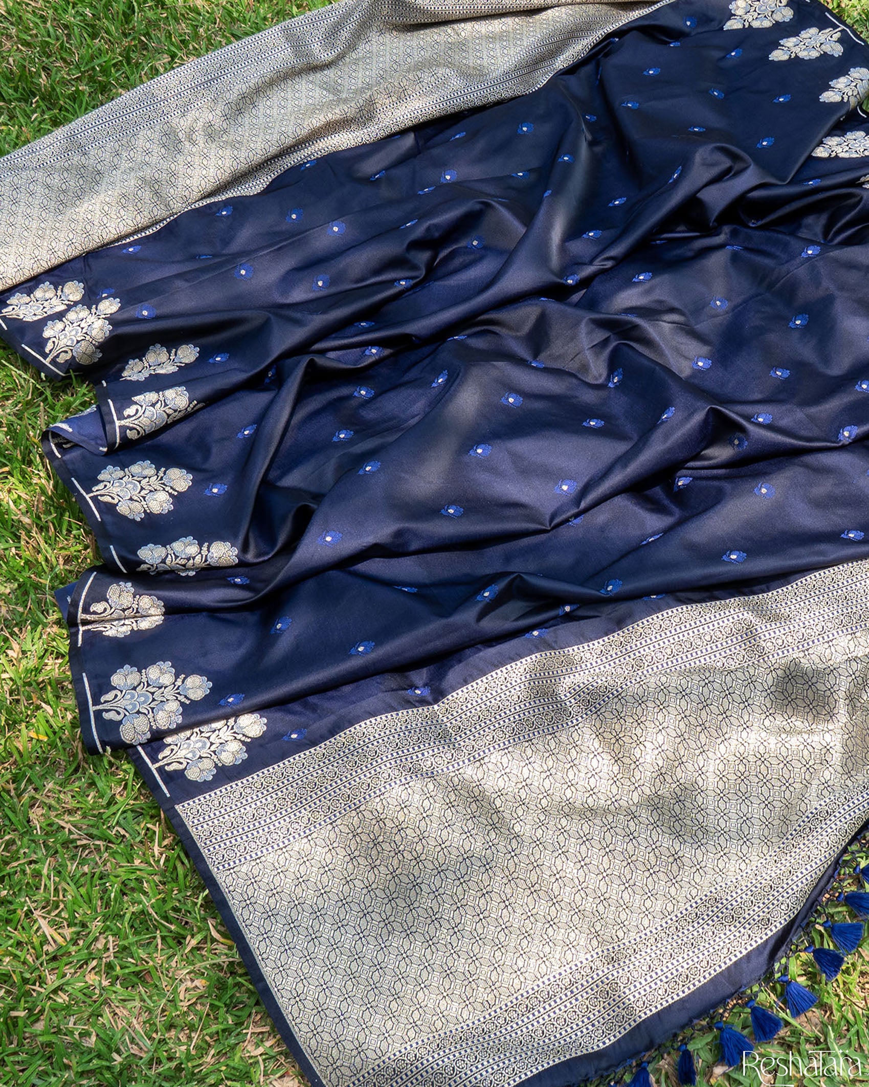 Navy Blue Mashru Silk Banarasi Handloom Dupatta