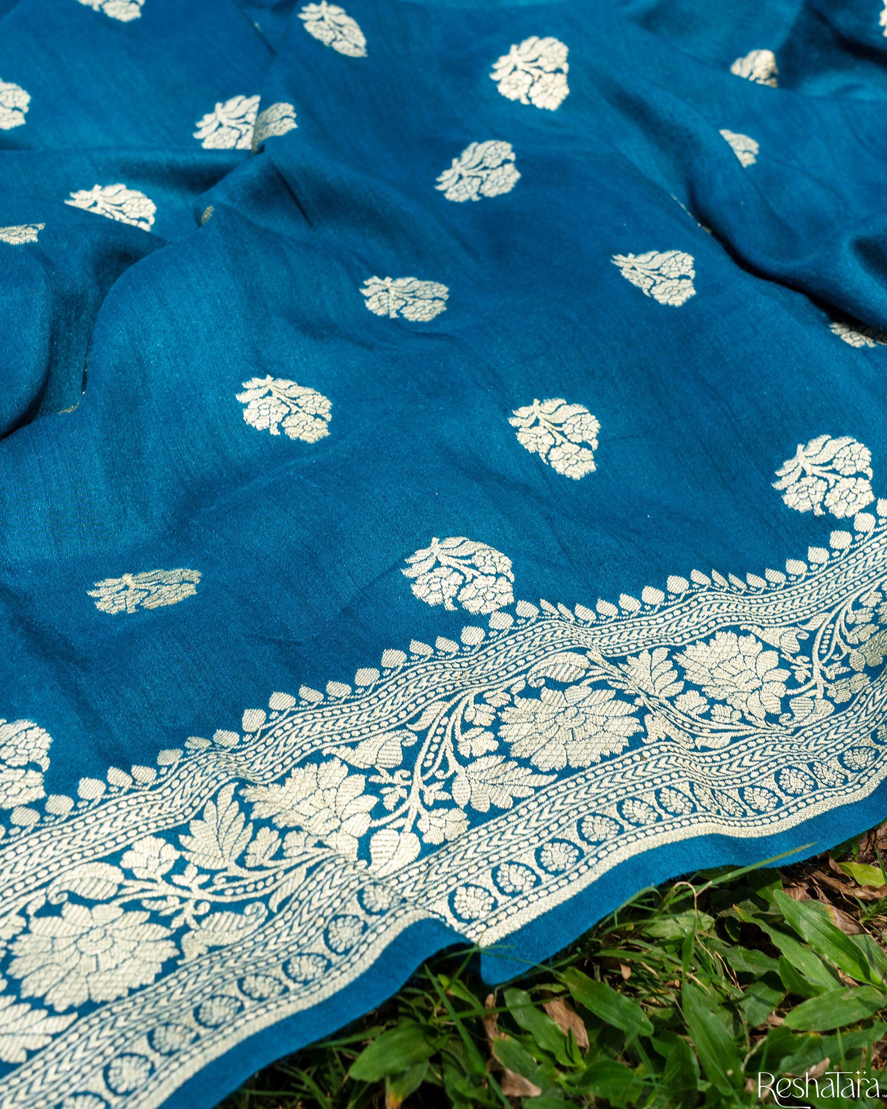 Teal Munga Silk Banarasi Handloom Dupatta