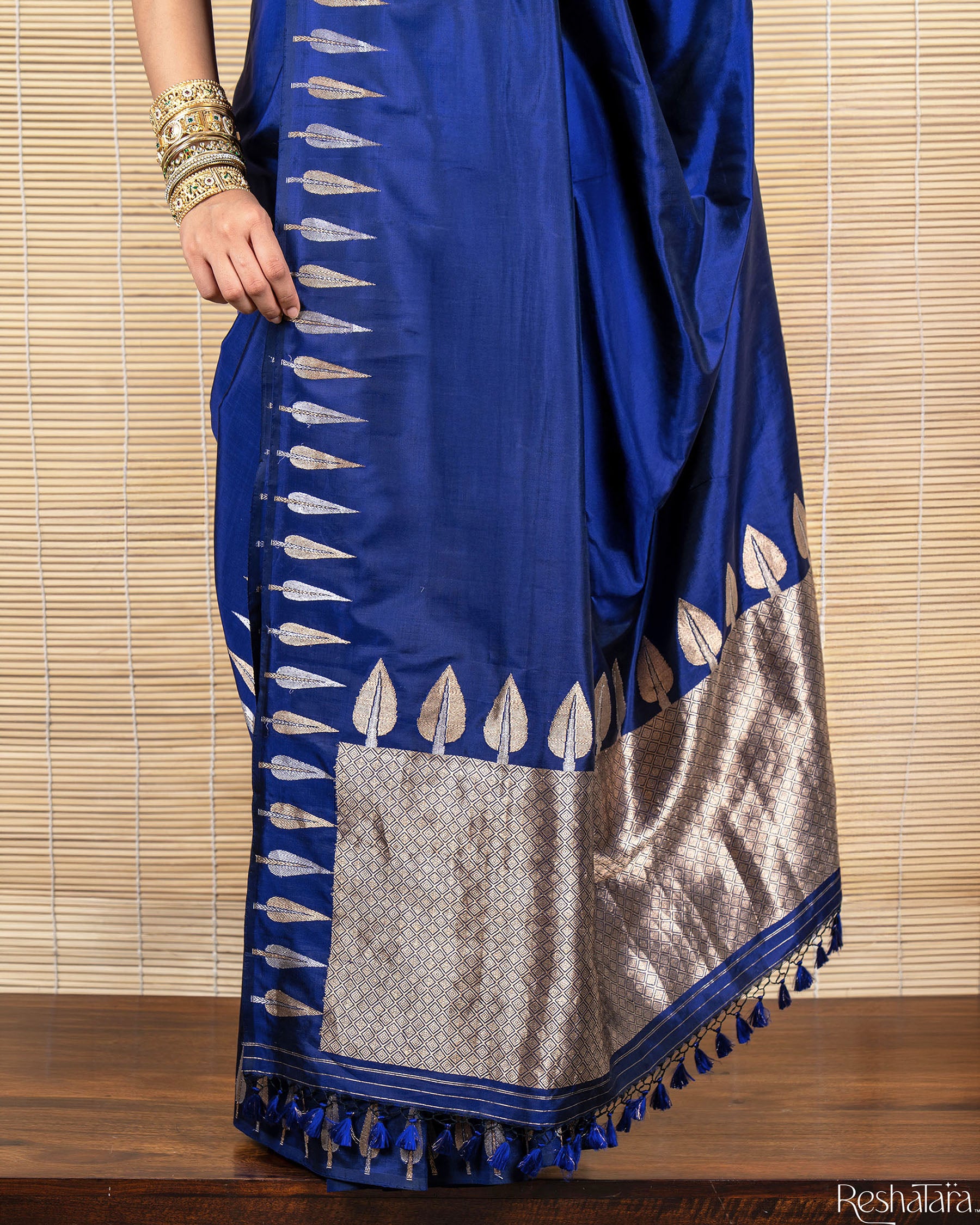 Midnight Blue Sona Rupa Kadhua Pure Katan Silk Banarasi Handloom Saree