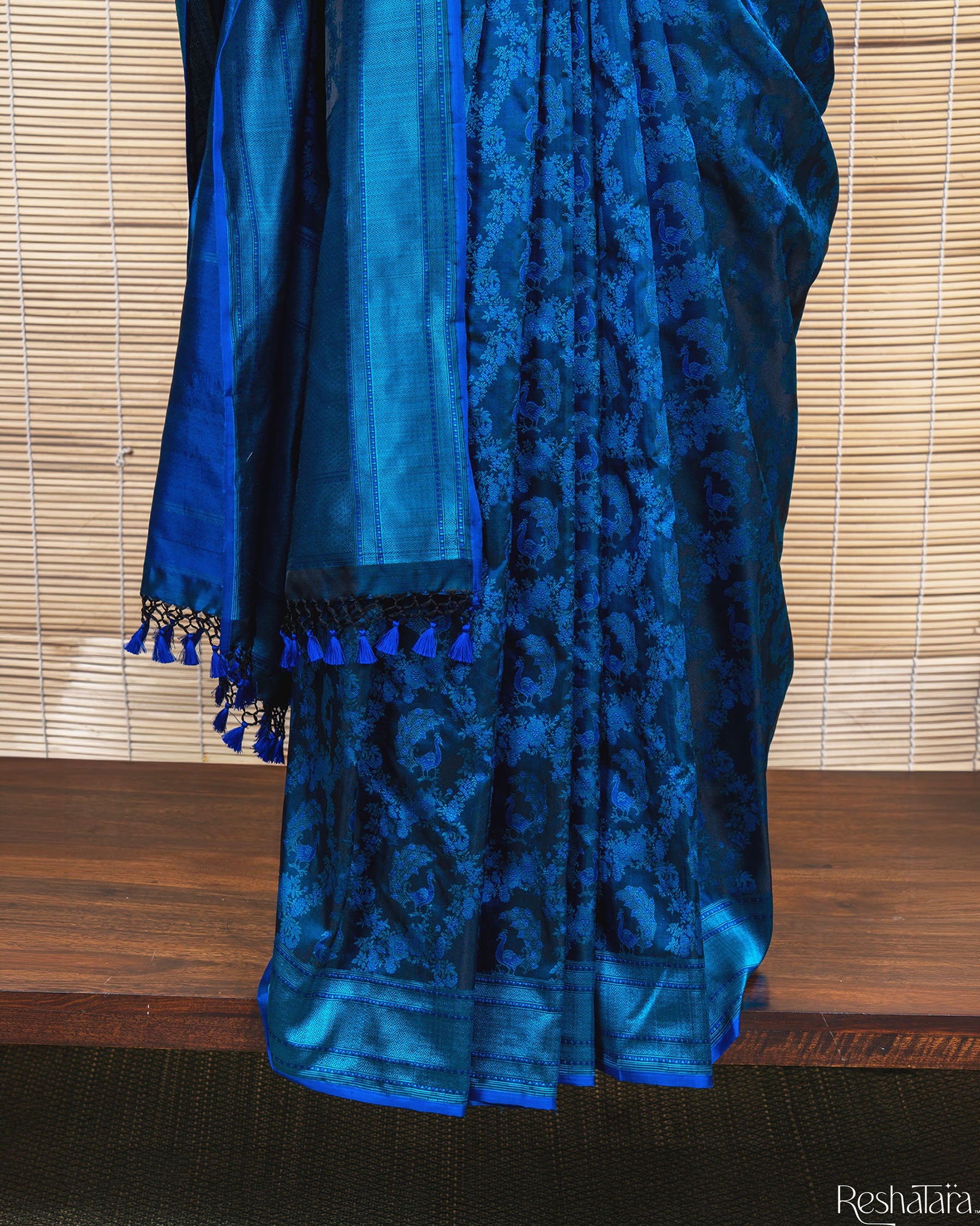 Peacock and Royal Blue Tanchoi Pure Katan Silk Banarasi Handloom Saree