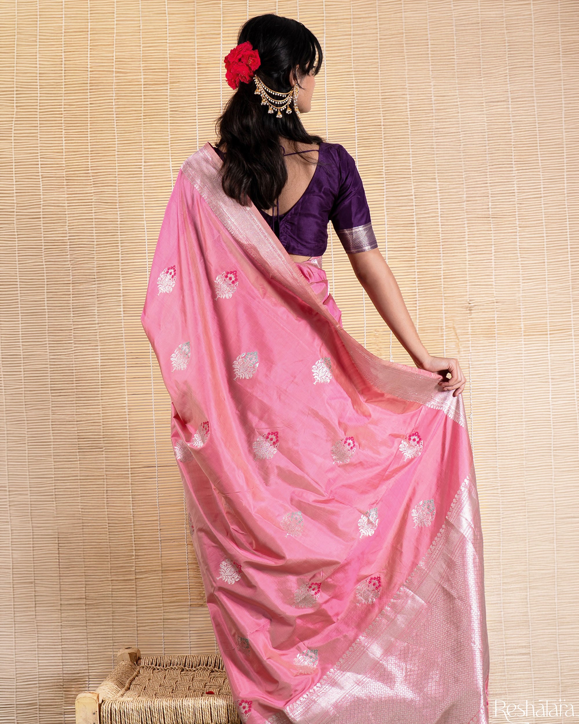 Onion Pink Meenadar Kadhua Pure Katan Silk Banarasi Handloom Saree