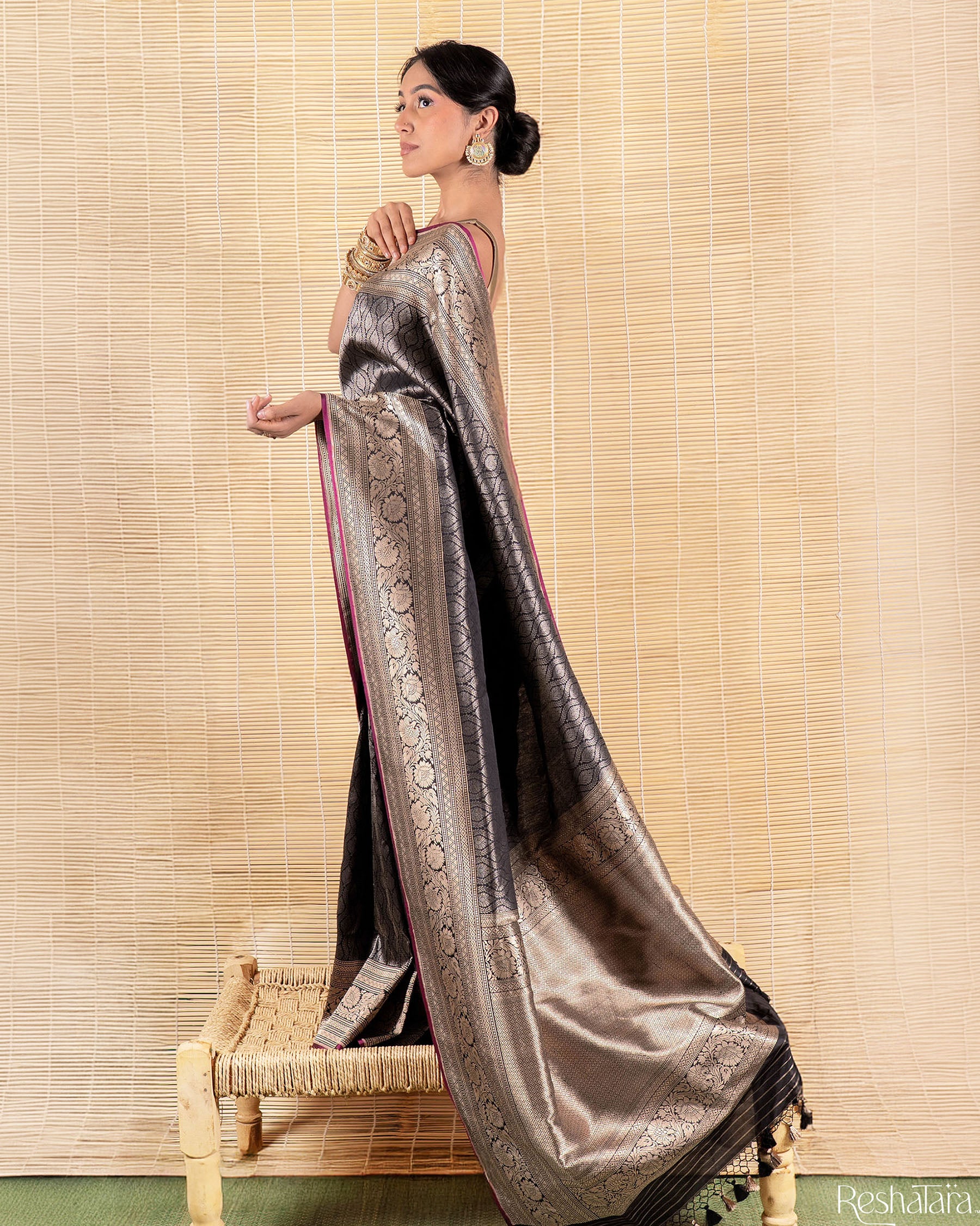 Black Pure Katan Silk Banarasi Handloom Saree