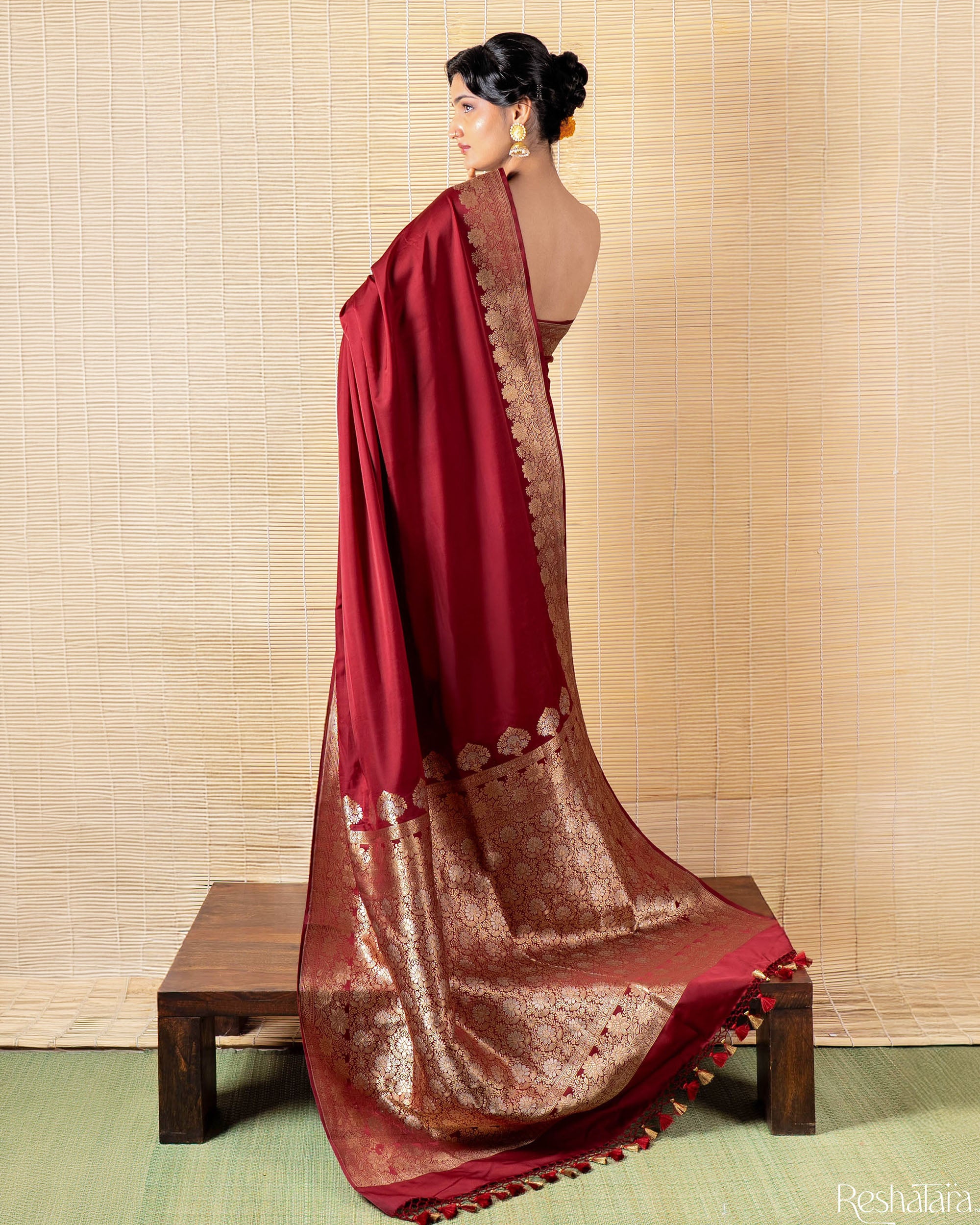 Maroon Kadhua Pure Mulberry Banarasi Silk Handloom Saree