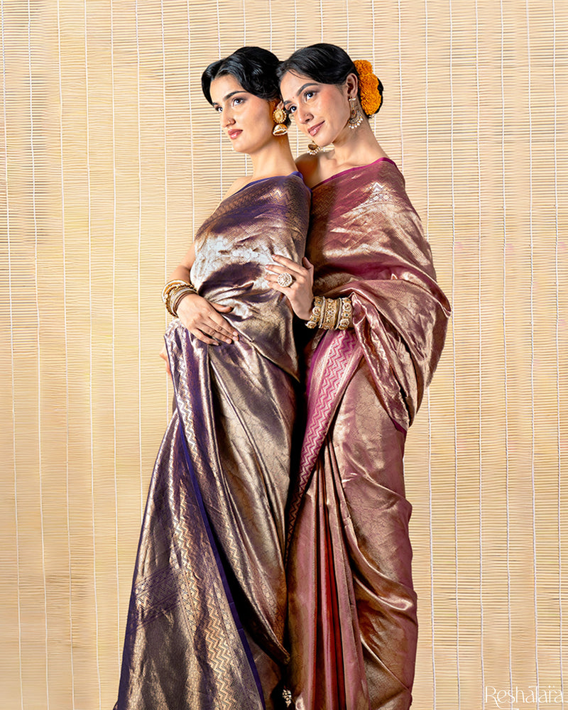 Purple Mulberry Silk Banarasi Handloom Saree