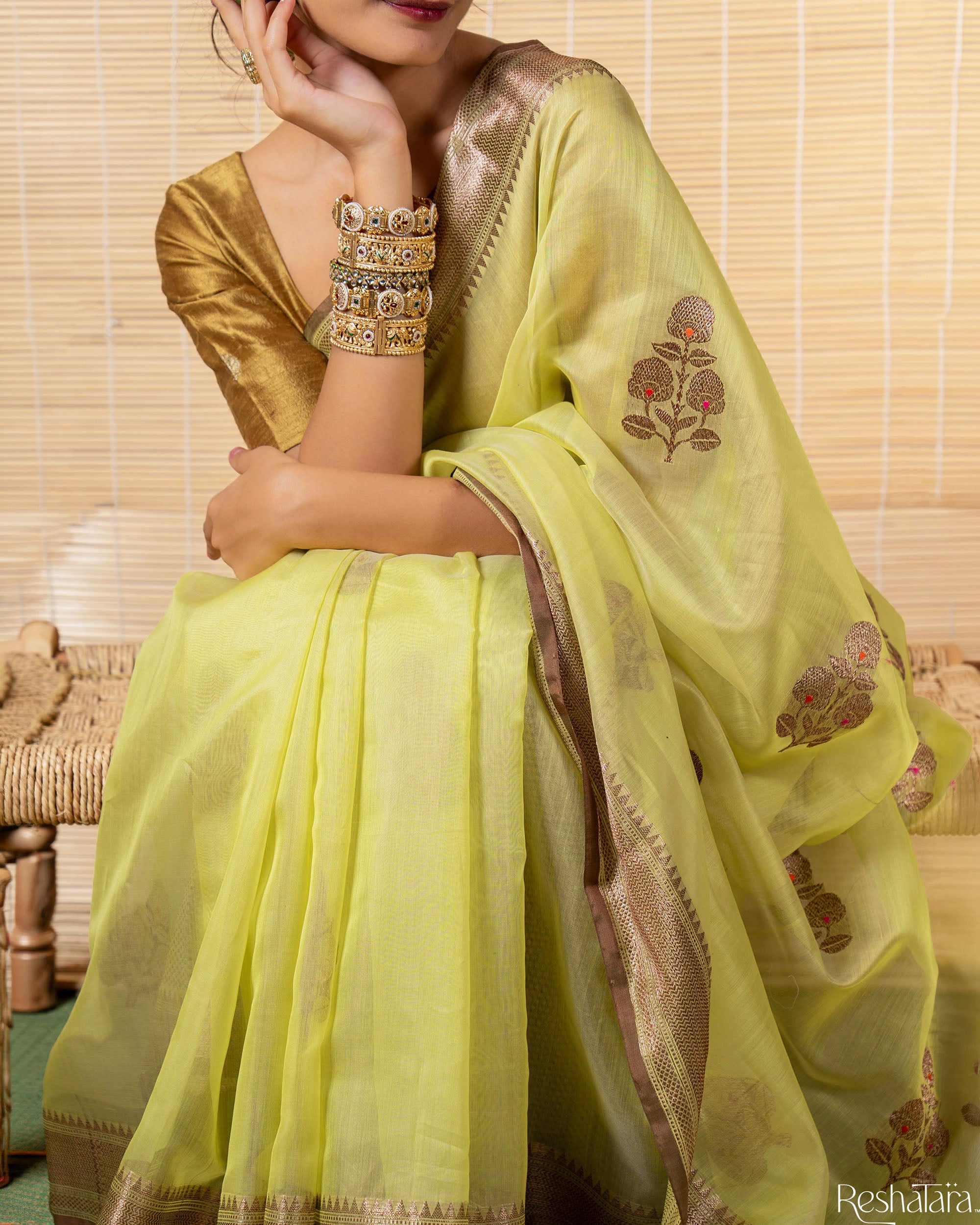 Light Green Pure Katan Silk by Chanderi Banarasi Handloom Saree