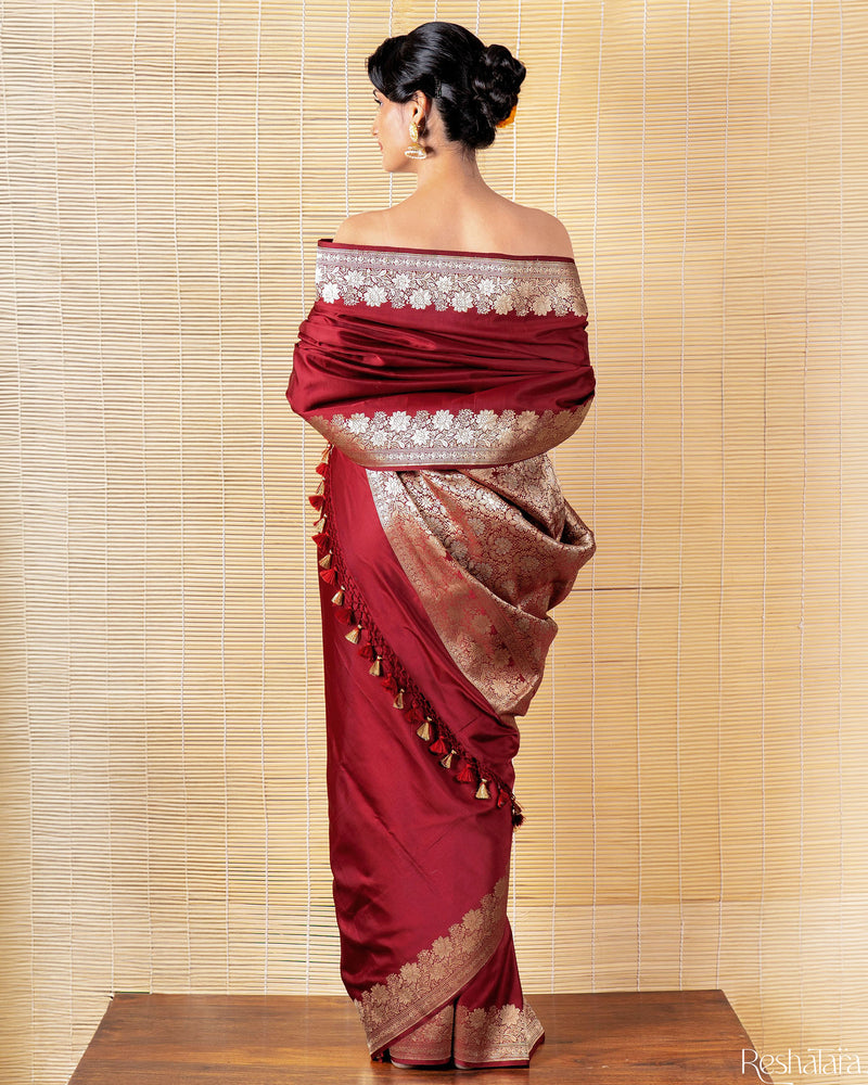 Maroon Kadhua Pure Mulberry Banarasi Silk Handloom Saree