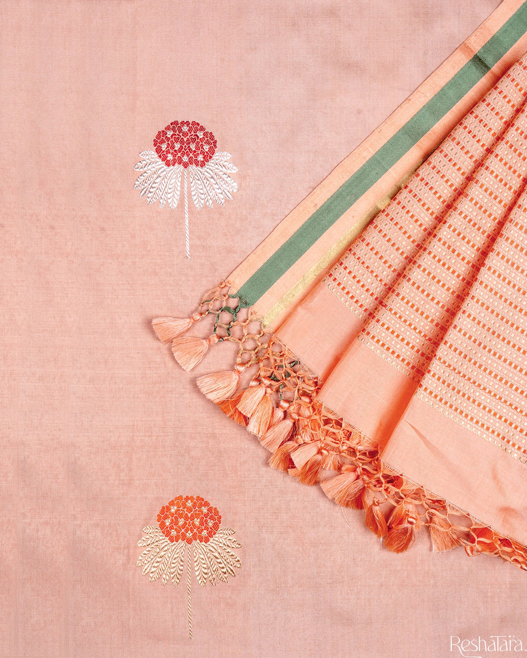 Powder Peach Meenadar Kadhua Pure Katan silk Banarasi Handloom Saree