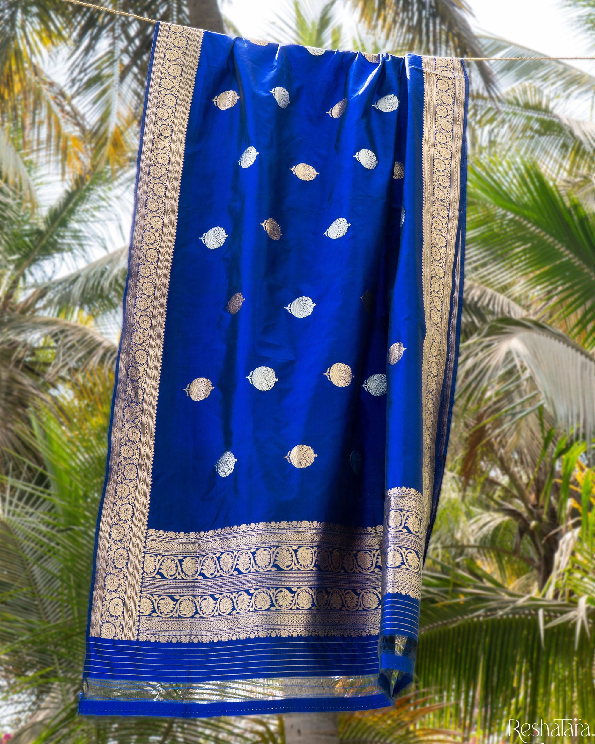 Royal Blue Pure Katan Silk Banaarsi Handloom Kadhua Dupatta