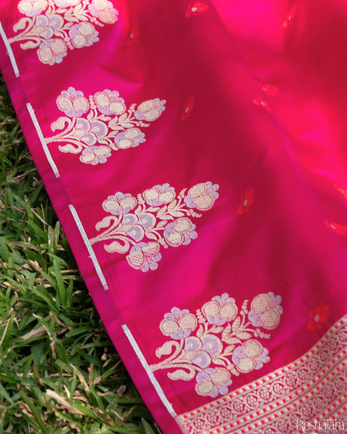 Fuchsia Pink Mulberry Silk Banarasi Handloom Dupatta