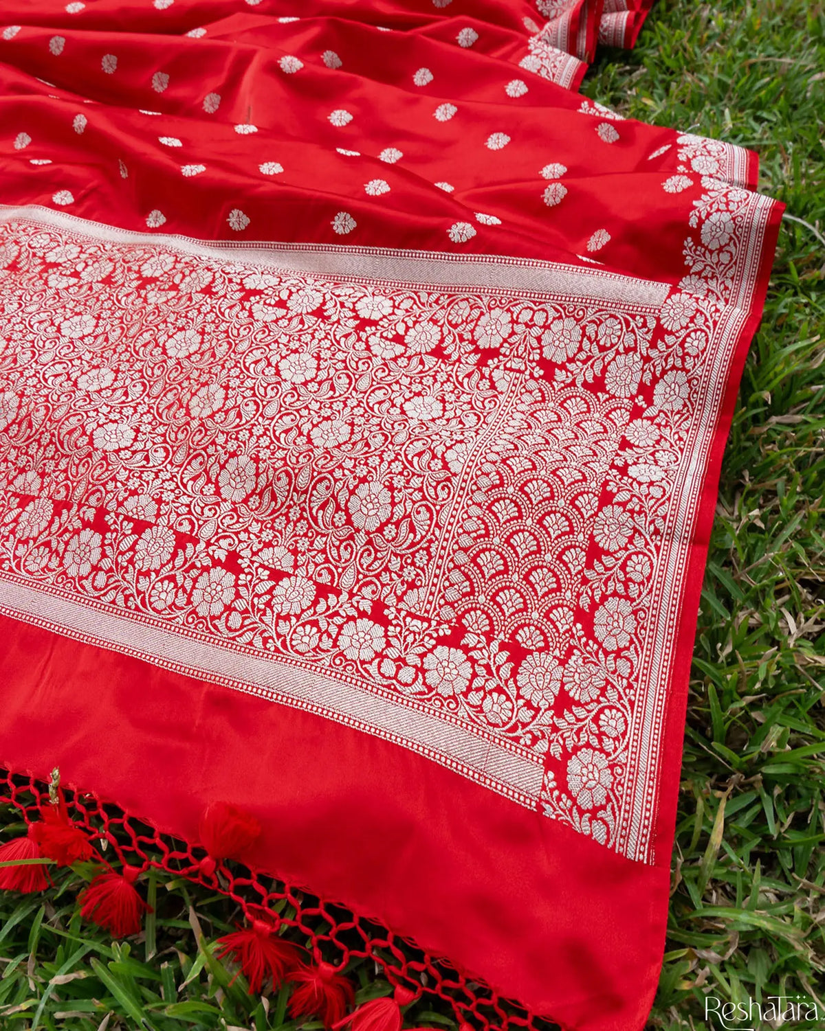 Classic Red Mulberry Silk Banarasi Handloom Dupatta