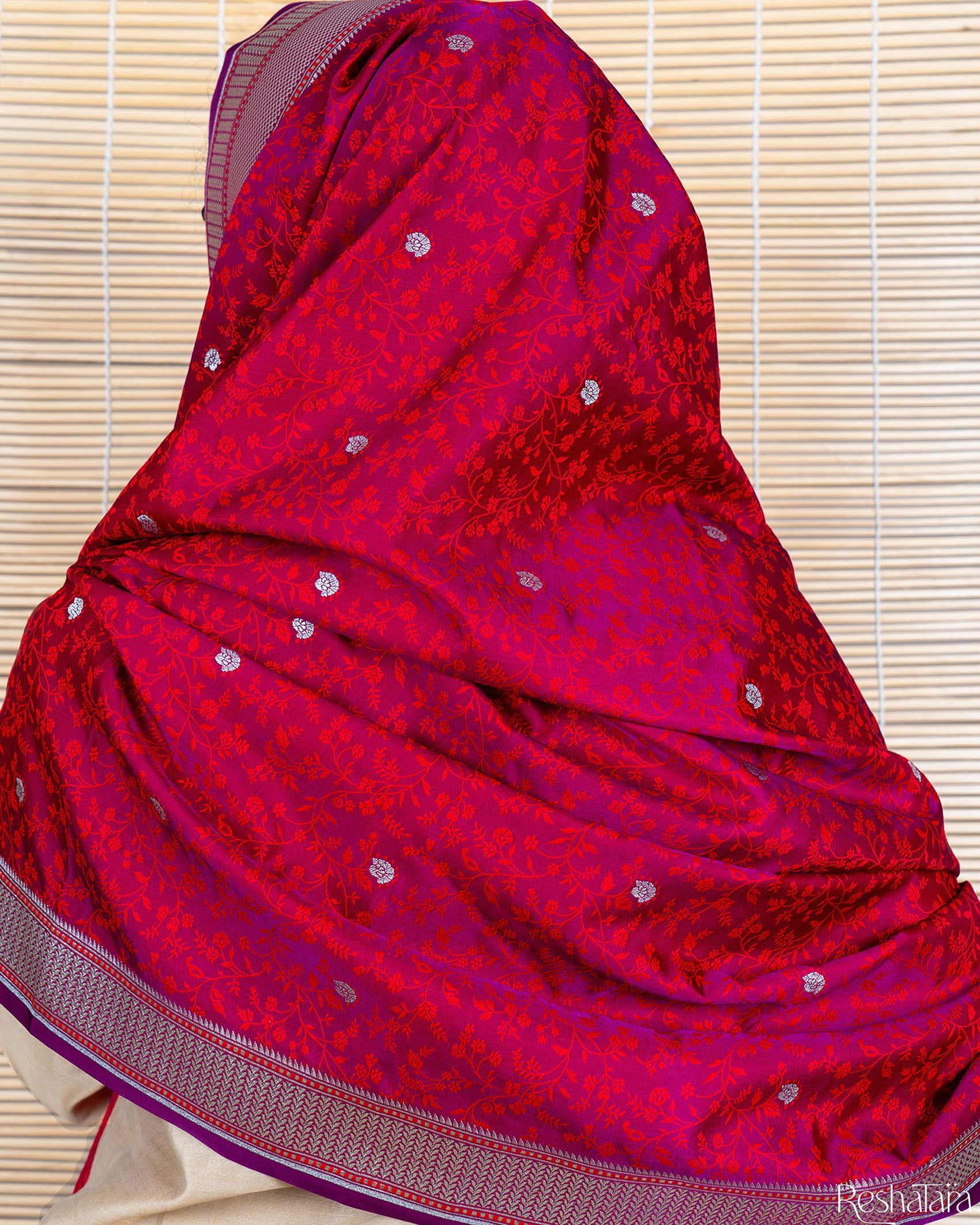 Fuchsia Pink Mashru Silk Tanchoi Banarasi Handloom Dupatta