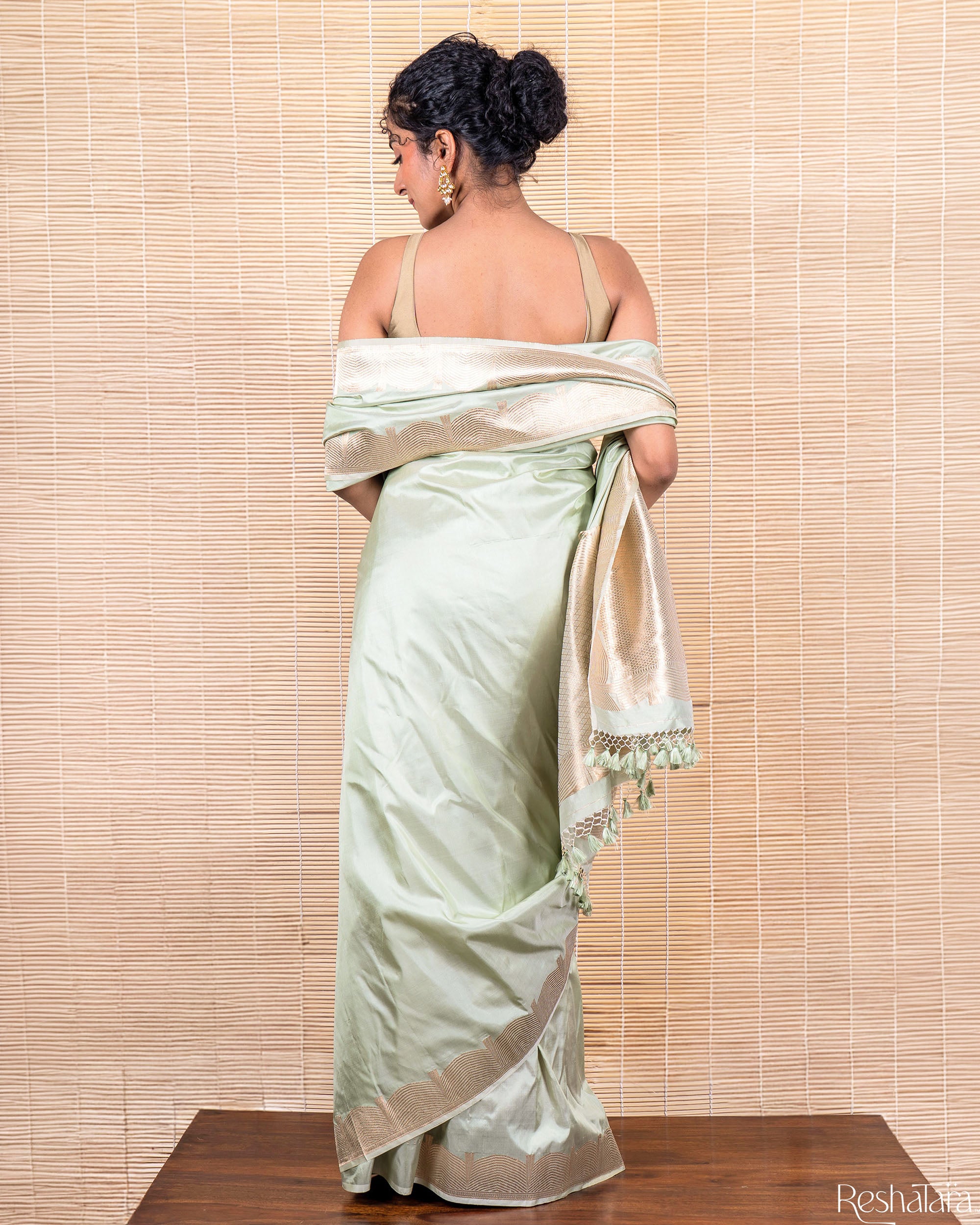 Pista Green Kadhua Pure Katan Silk Banarasi Handloom Saree