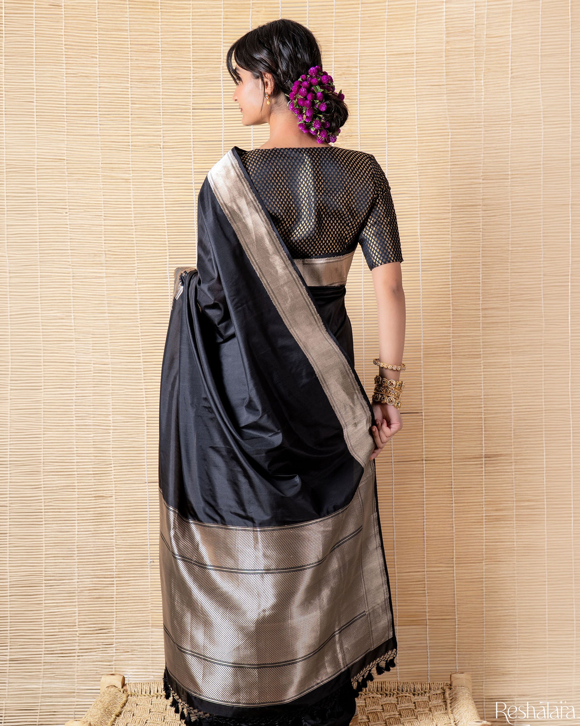 Kashi' Black Kadhua Pure Katan Silk Banarasi Handloom Saree