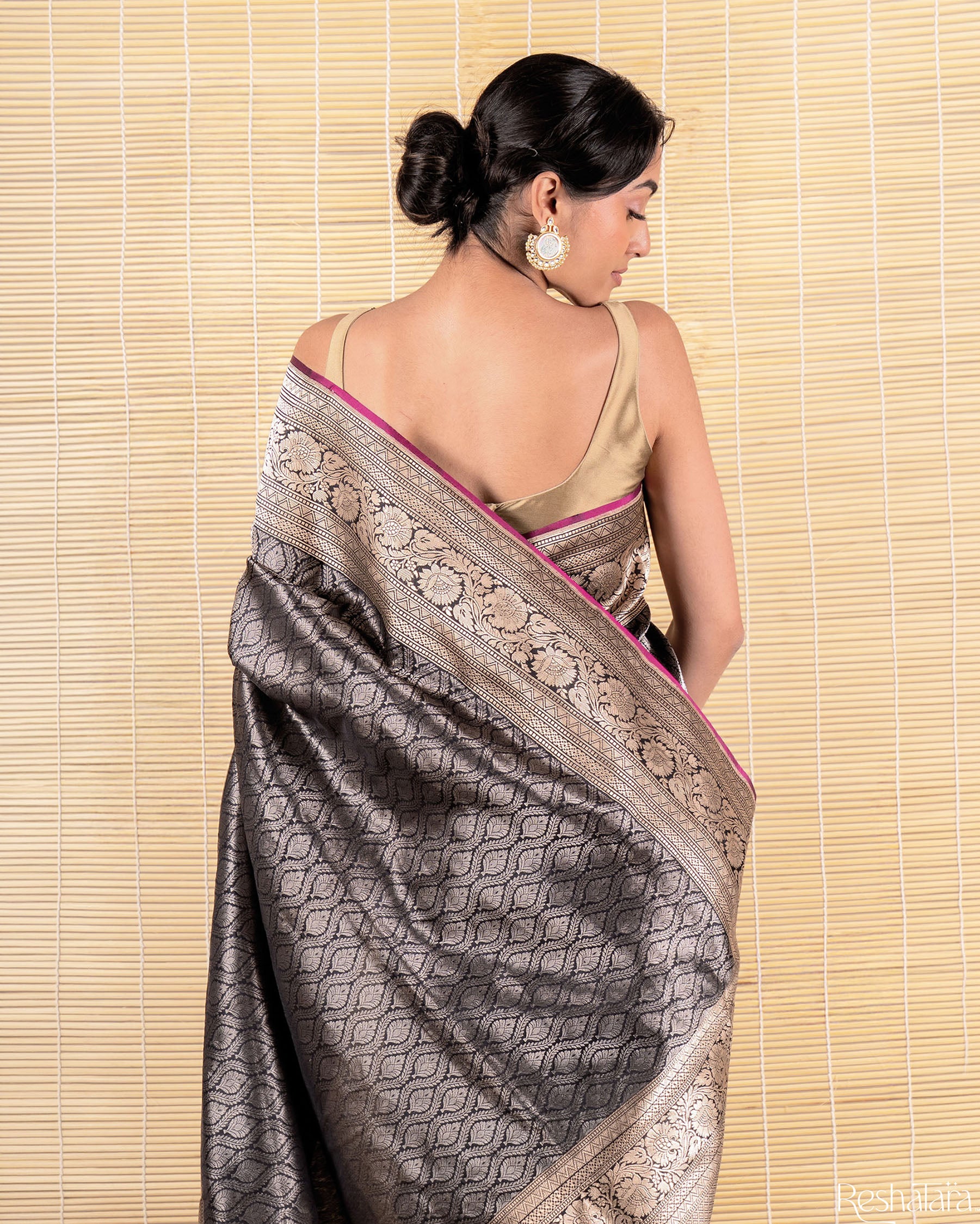 Black Pure Katan Silk Banarasi Handloom Saree