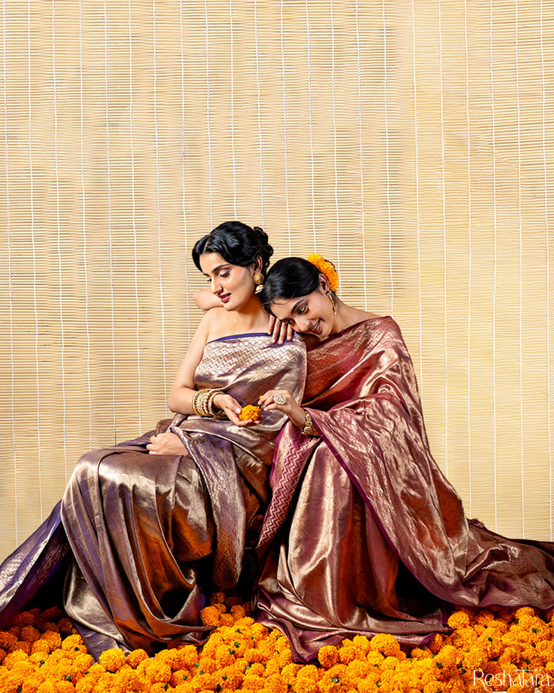 Purple Mulberry Silk Banarasi Handloom Saree