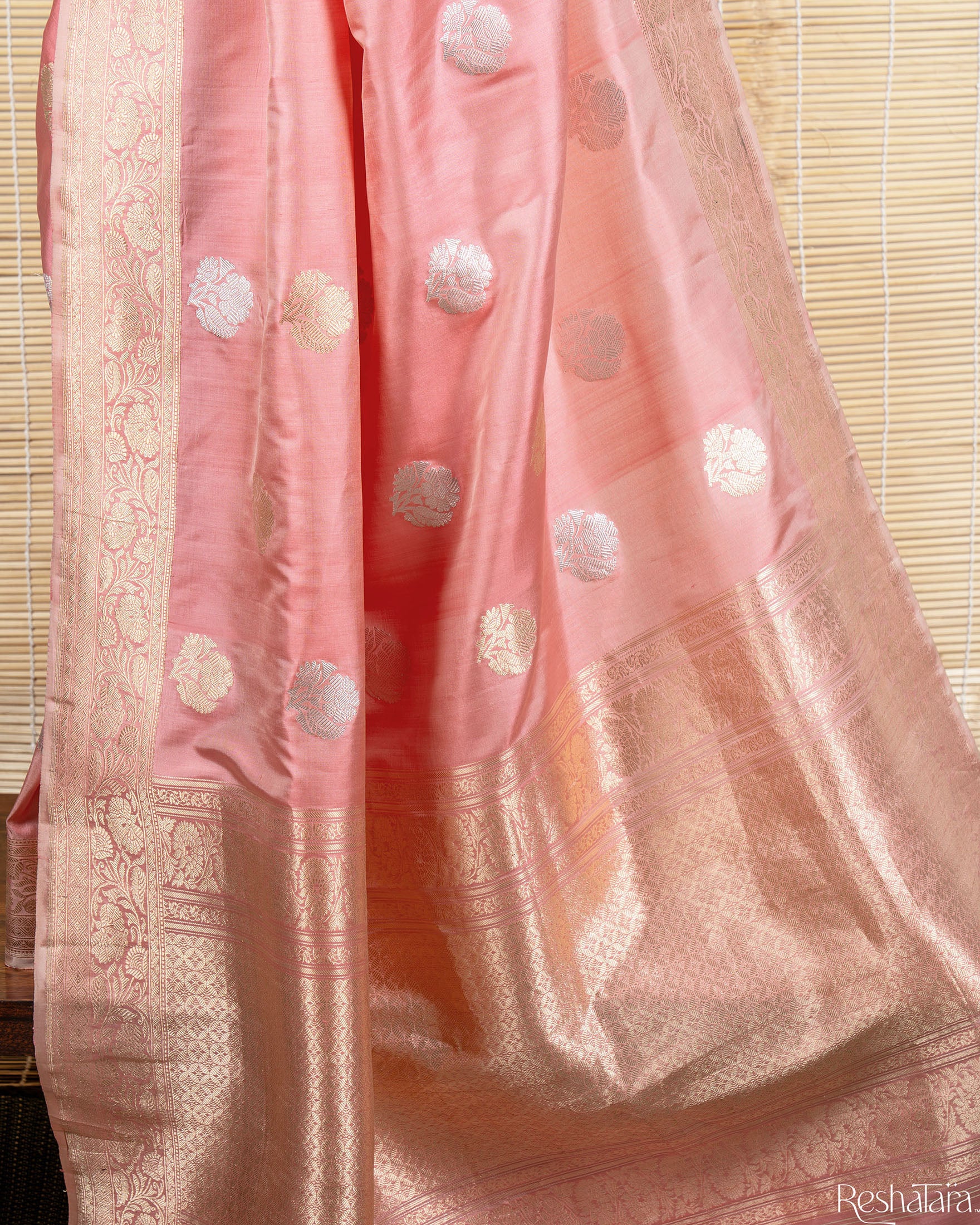 Blush Pink Sona Rupa Kadhua Pure Katan Silk Banarasi Handloom Saree