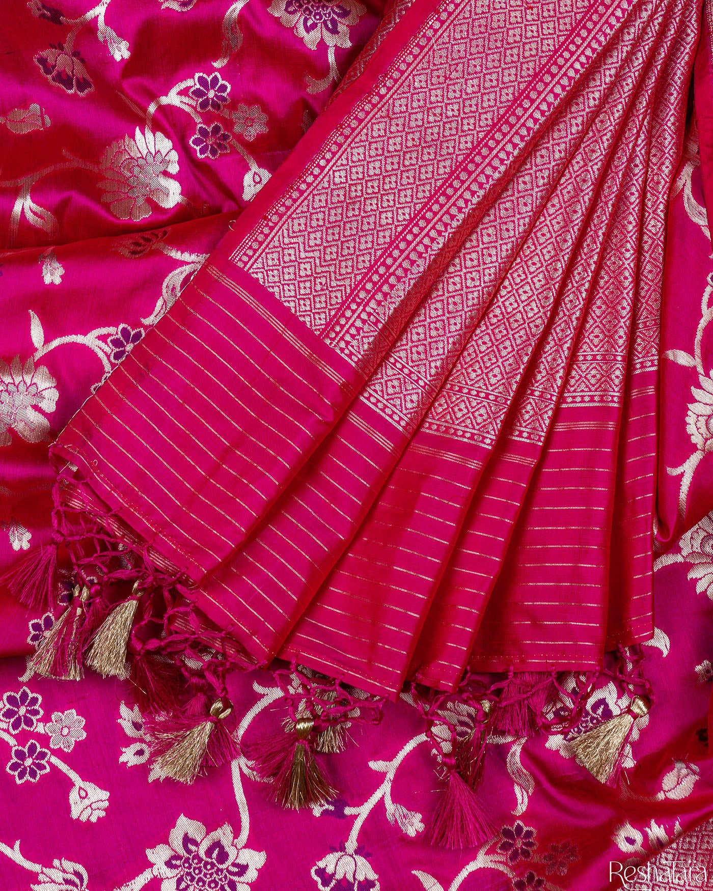 Rani Pink Meenadar Pure Katan Silk Banarasi Handloom Saree