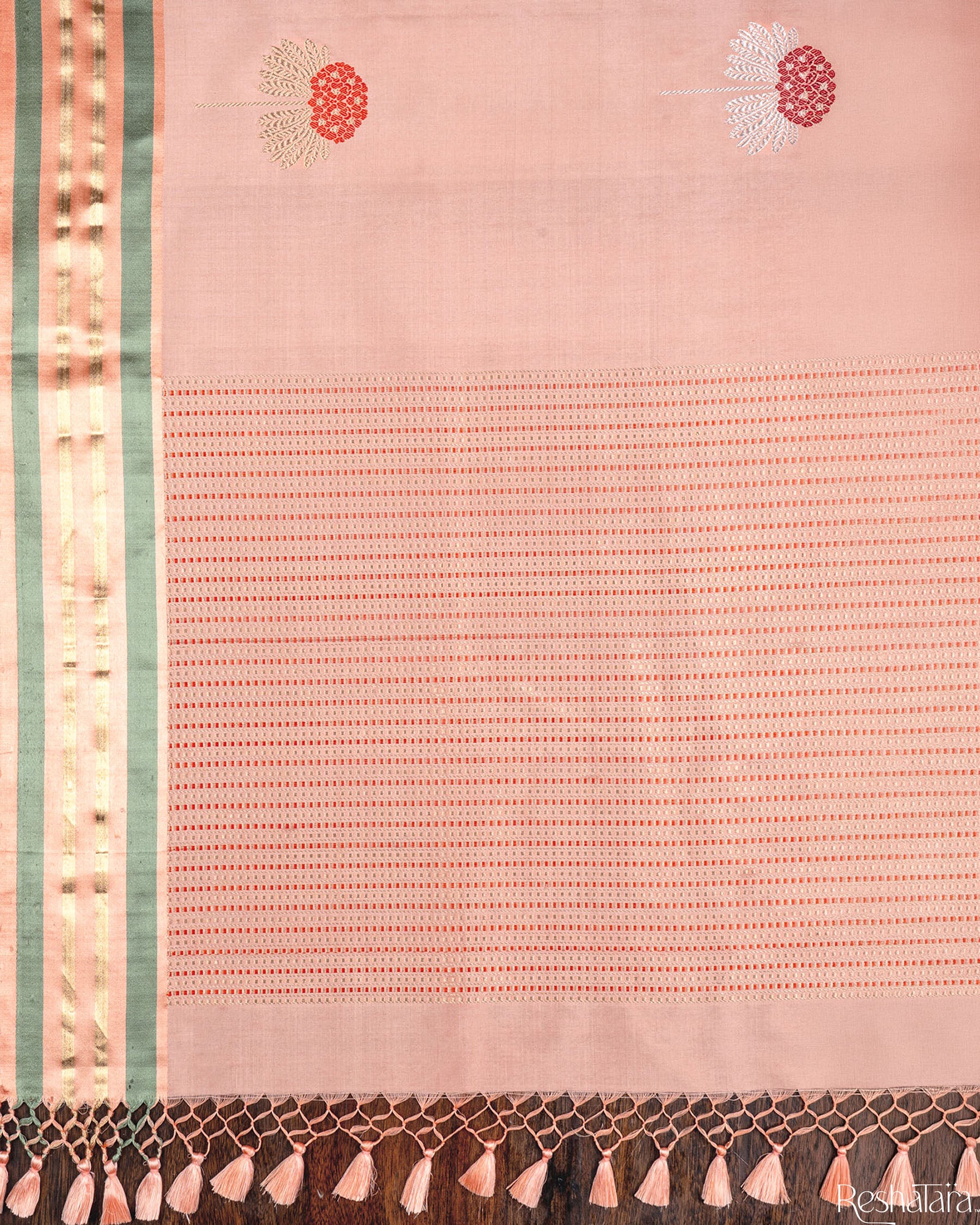 Powder Peach Meenadar Kadhua Pure Katan silk Banarasi Handloom Saree