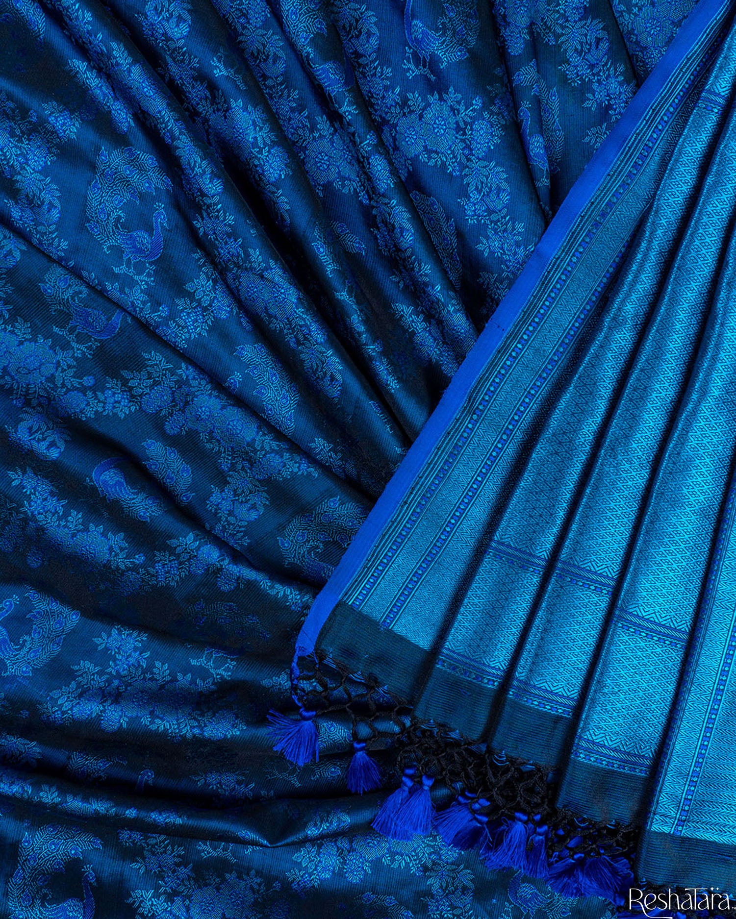 Peacock and Royal Blue Tanchoi Pure Katan Silk Banarasi Handloom Saree