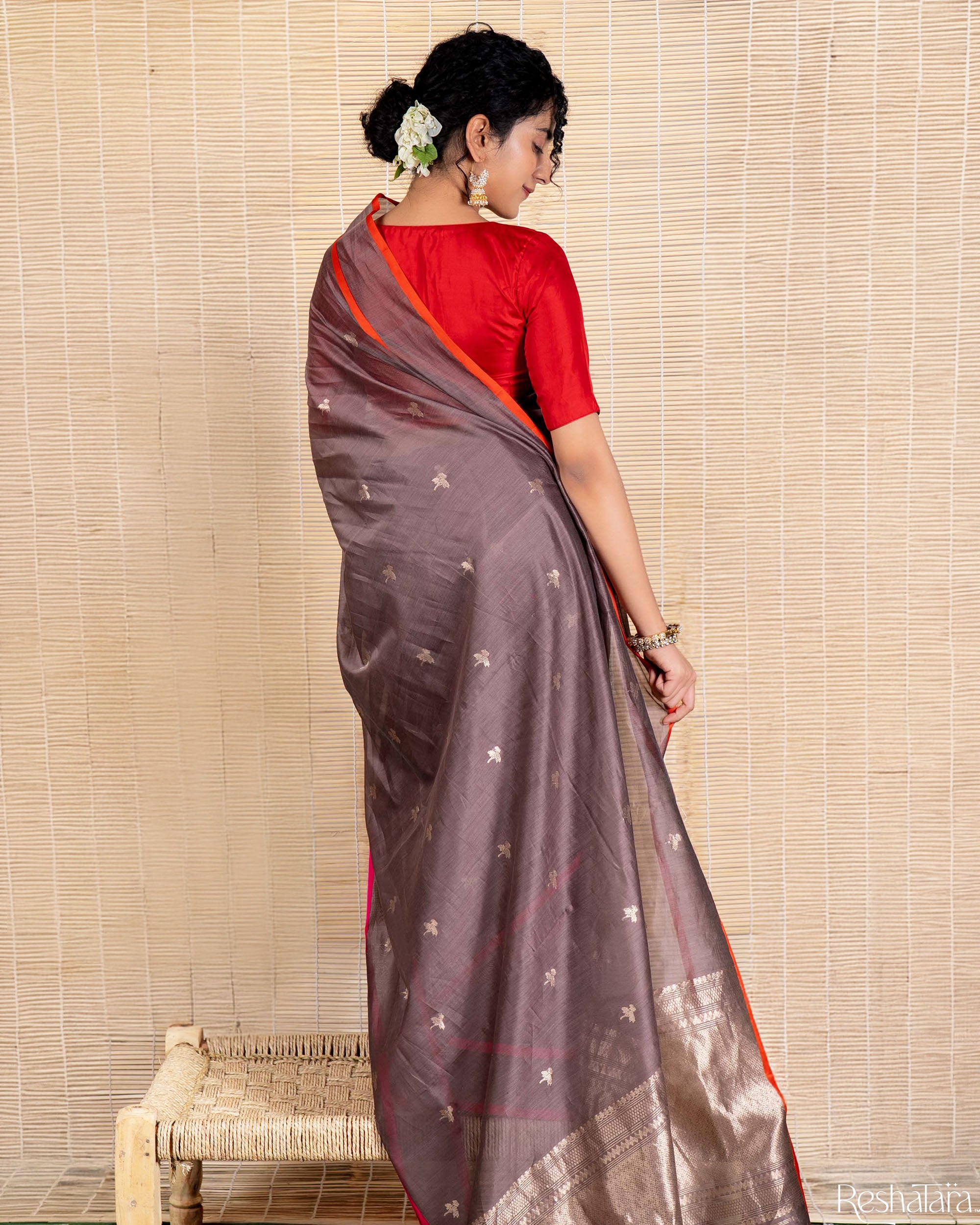 Hemp Brown Pure Katan Silk by Chanderi Banarasi Handloom Saree