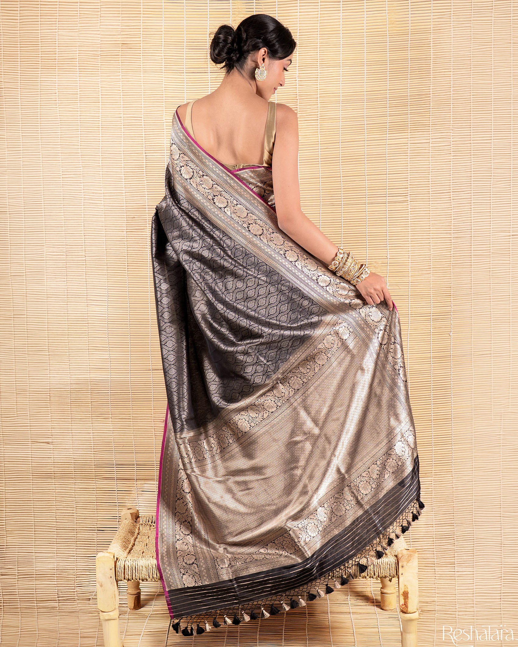 Black Pure Katan Silk Banarasi Handloom Saree