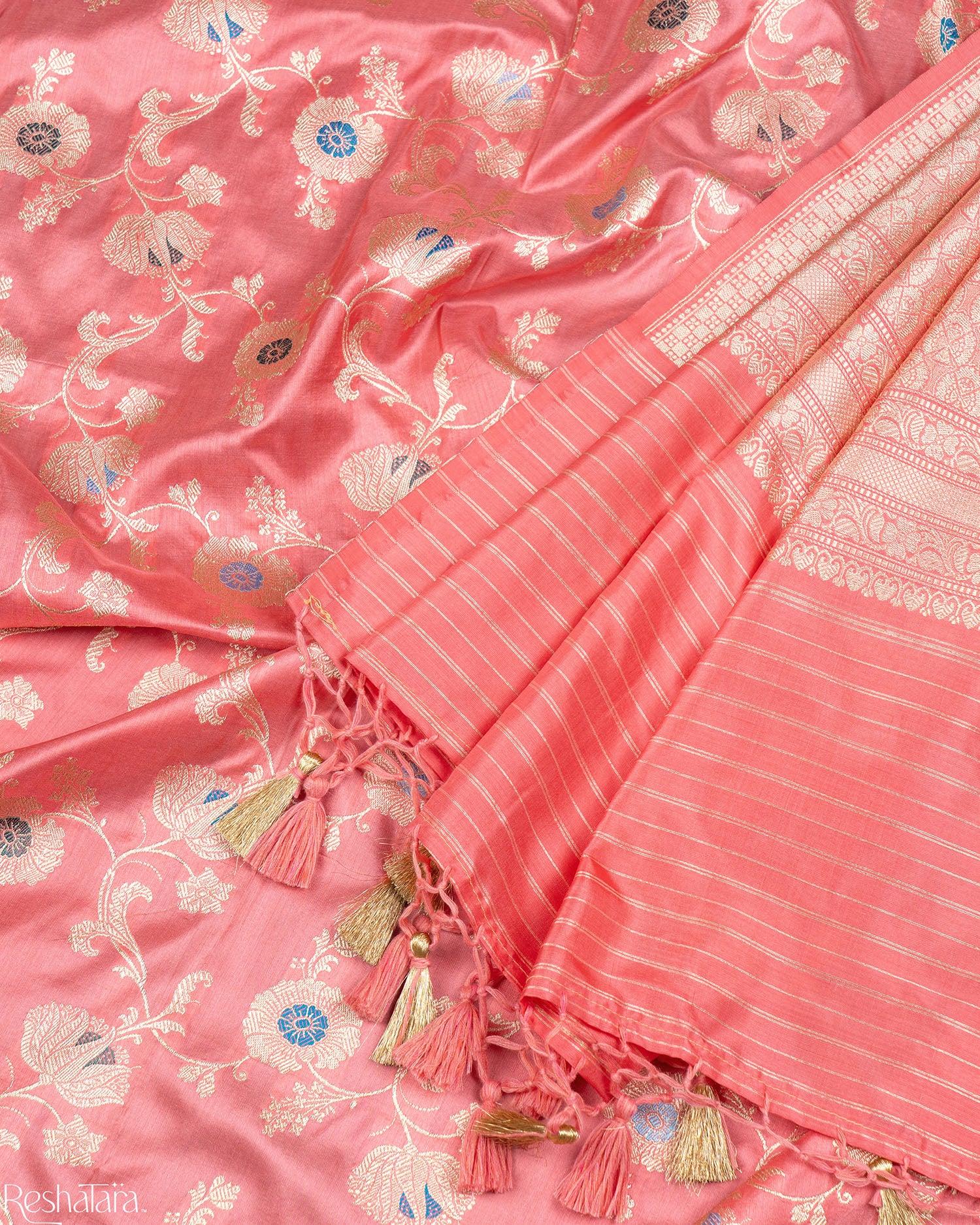 Rose Pink Meenadar Pure Katan Silk Banarasi Jangla Handloom Saree