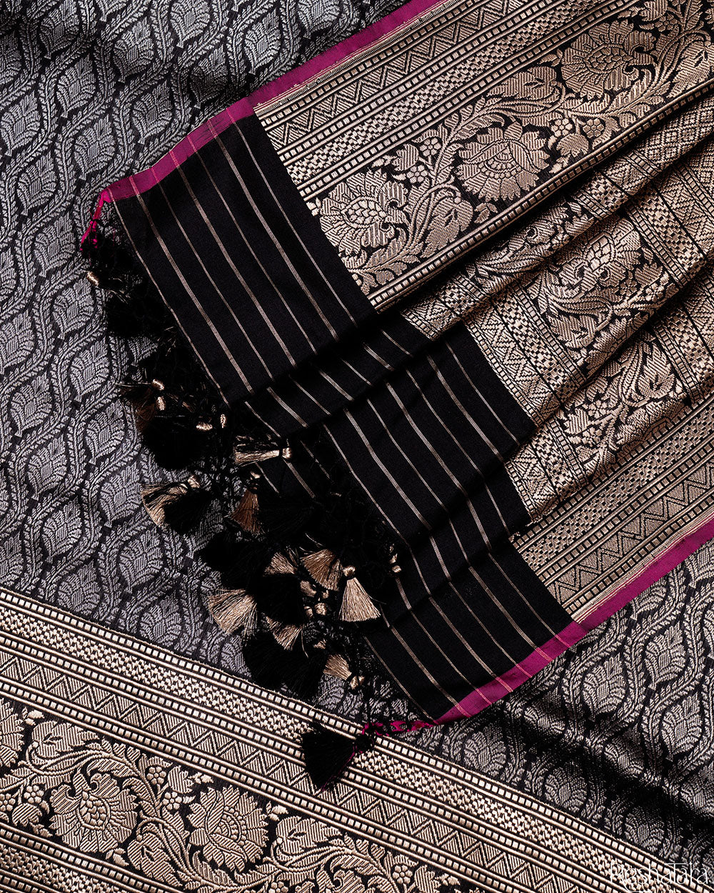 Black Pure Katan Silk Banarasi Handloom Saree