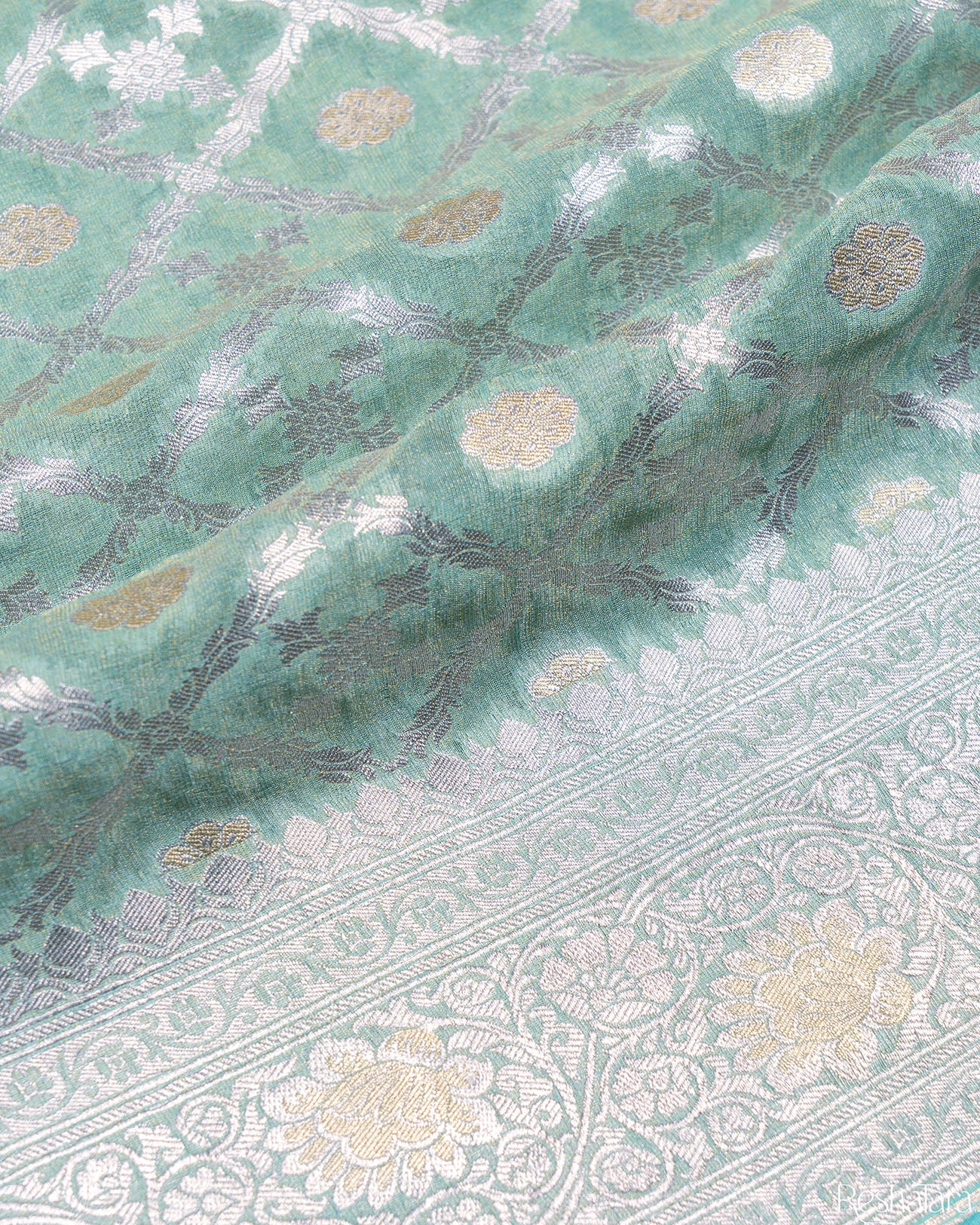 Green Pure  Khaddi Georgette Banarasi Handloom Saree