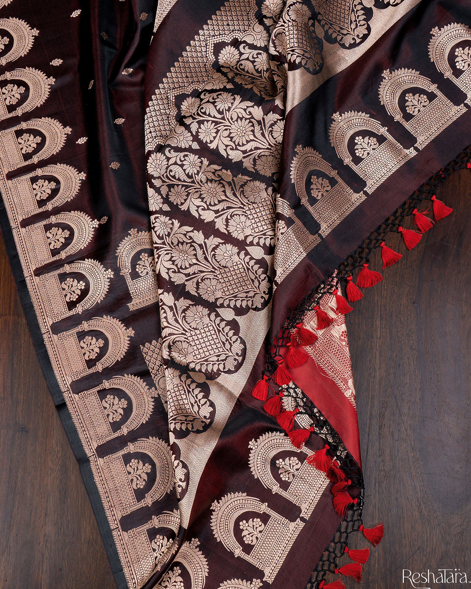 Chocolate Brown Kadhua Mulberry Silk Banarasi  Handloom Saree