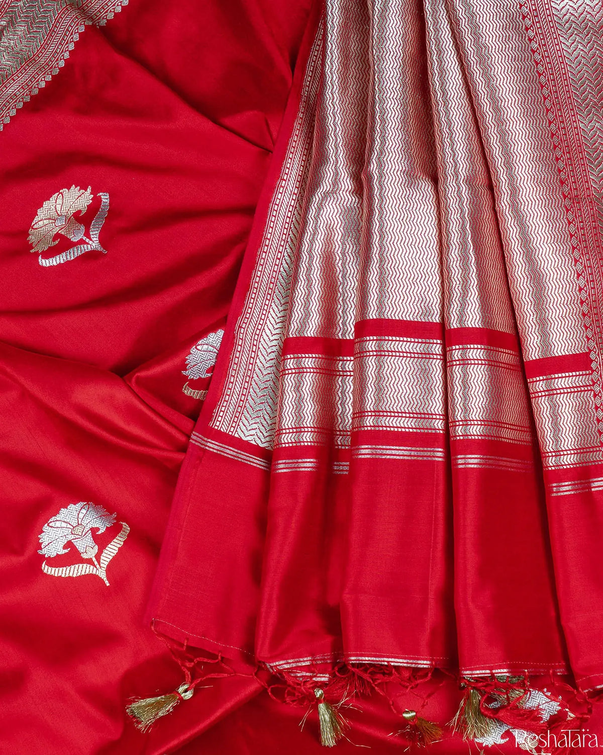 Vibrant Red Sona Rupa Kadhua Pure Katan Silk Banarasi Handloom Saree