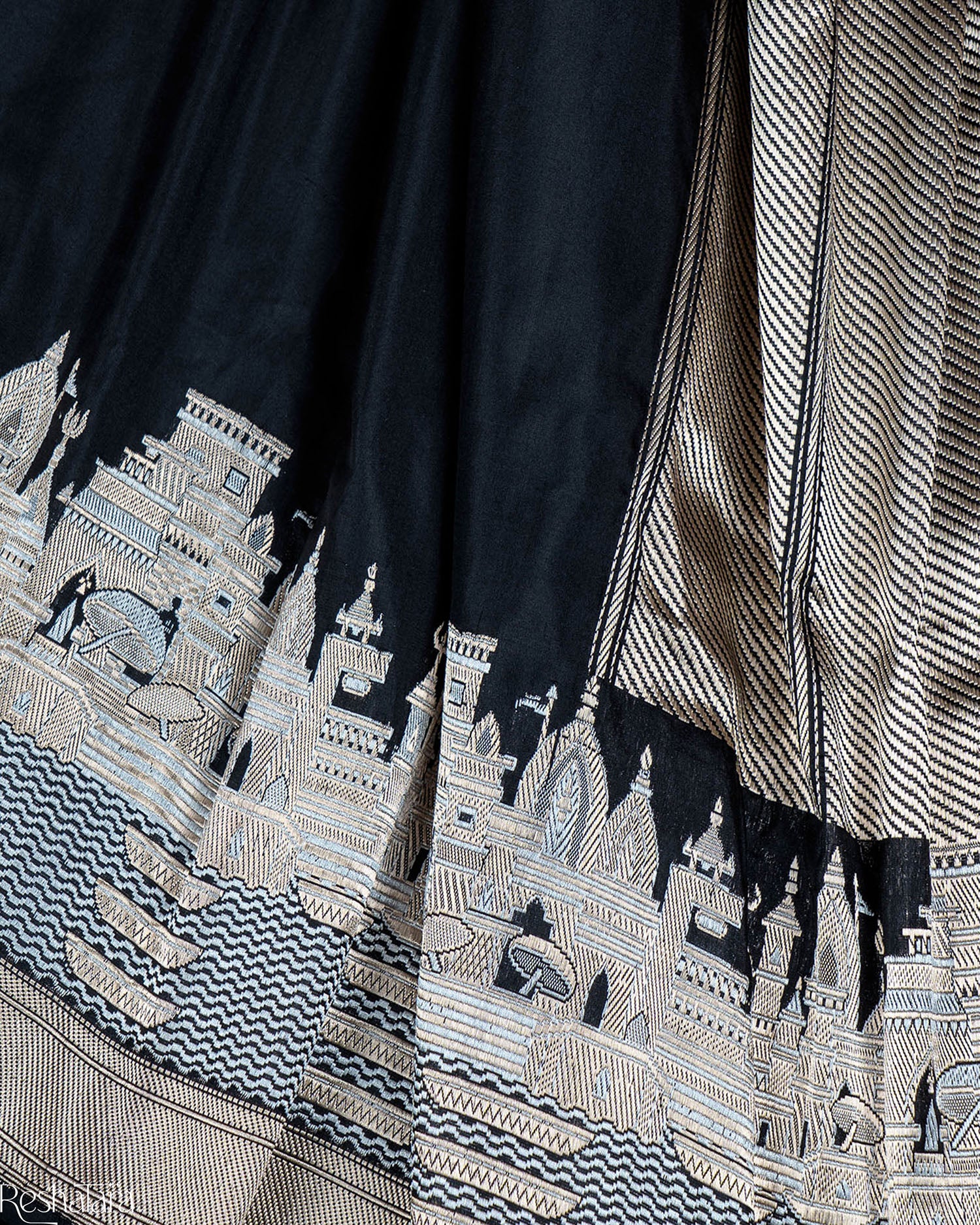 Kashi' Black Kadhua Pure Katan Silk Banarasi Handloom Saree