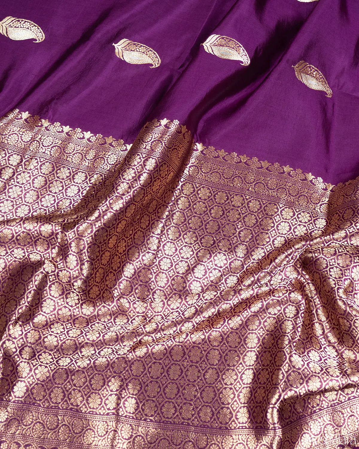 Purple Sona Rupa Kadhua Pure Mulberry Silk Banarasi Handloom Saree