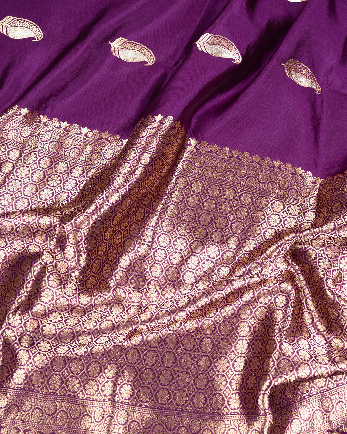 Purple Sona Rupa Kadhua Pure Mulberry Silk Banarasi Handloom Saree