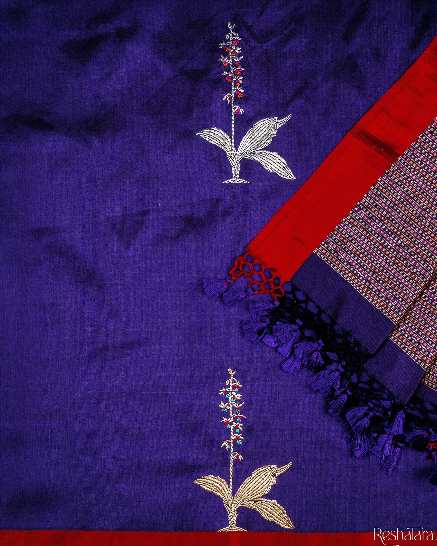 Deep Purple Meenadar Kadhua Pure Katan Silk Banarasi Handloom Saree