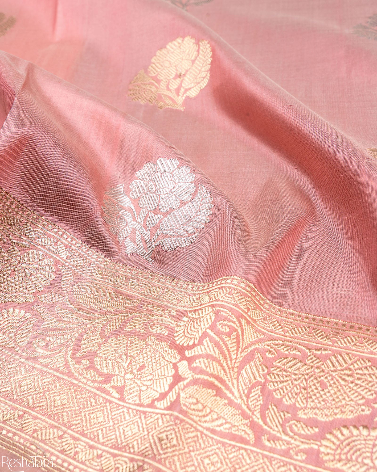 Blush Pink Sona Rupa Kadhua Pure Katan Silk Banarasi Handloom Saree