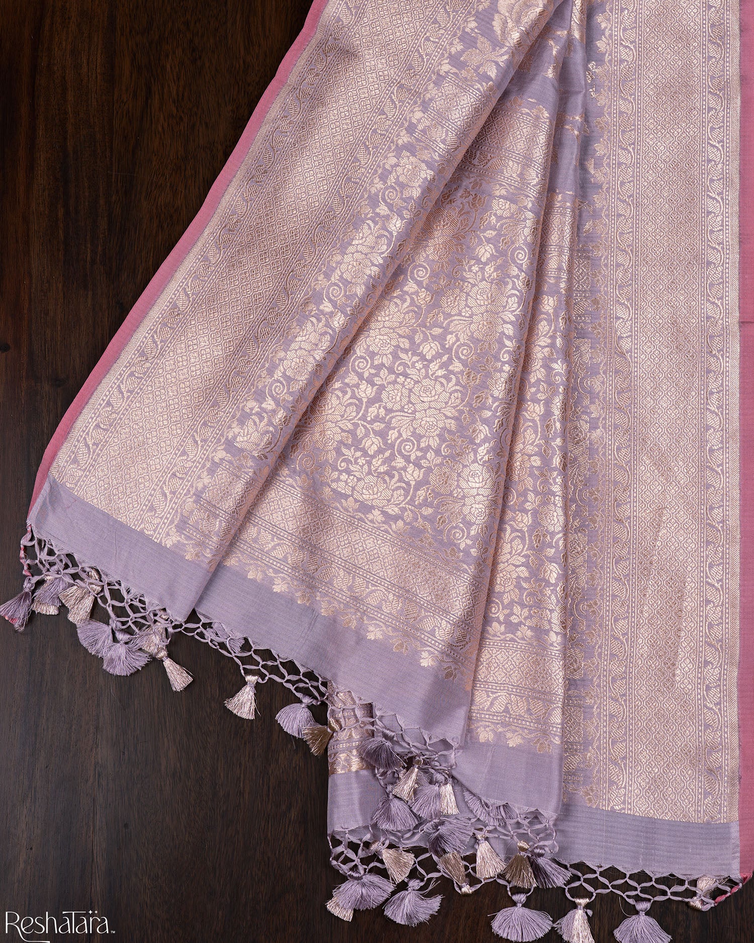 Lavender Pure Katan Silk Banarasi Handloom Saree