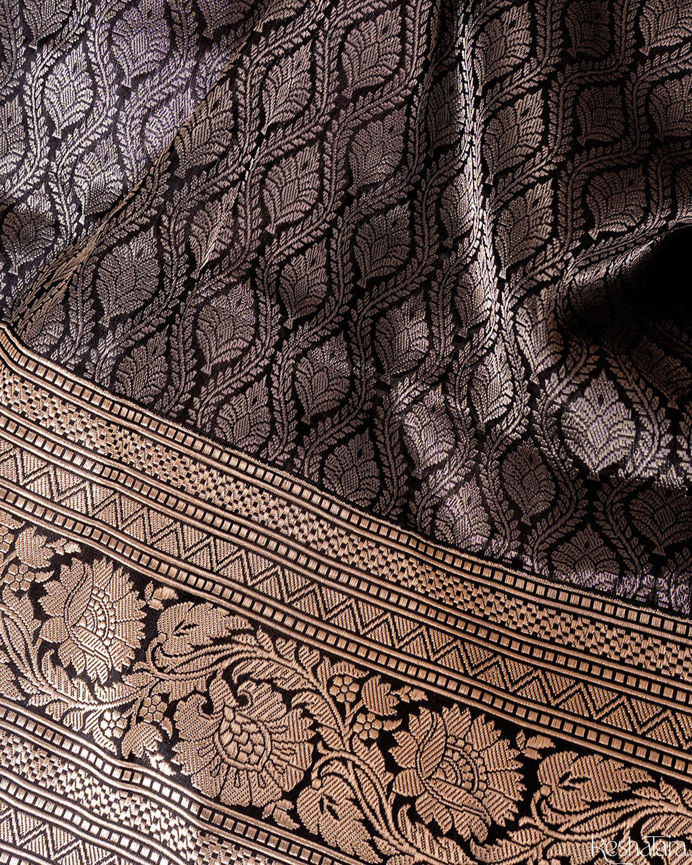 Black Pure Katan Silk Banarasi Handloom Saree