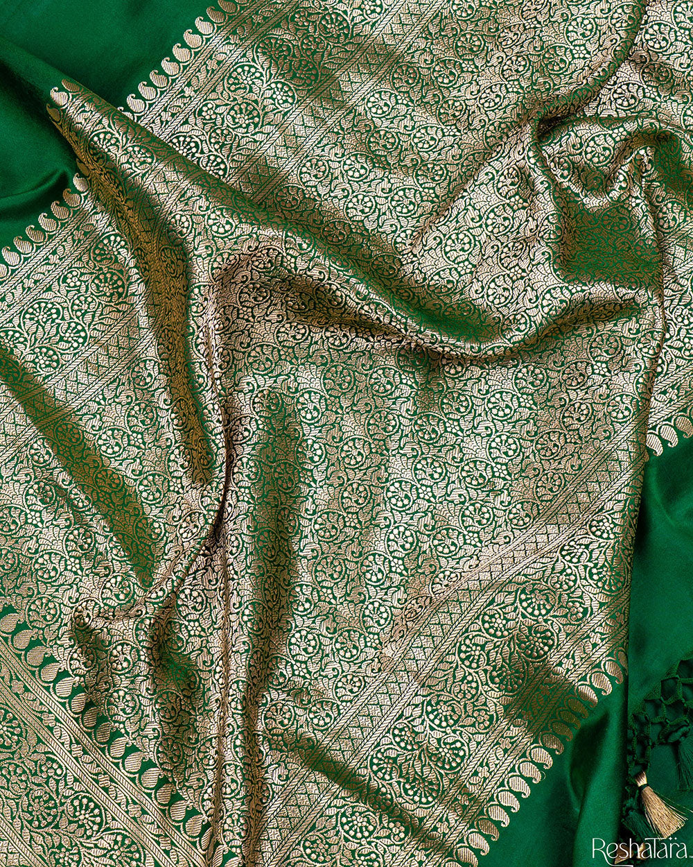 Emerald Green Sona Rupa Kadhua Pure Mulberry Silk Banarasi Handloom Saree
